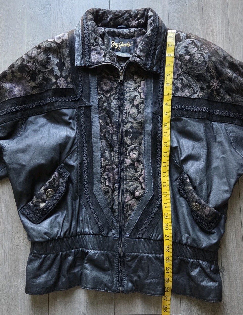 Vtg 80s 90s Jay Jacobs Leather Tapestry Floral Paisley Bomber Jacket Large