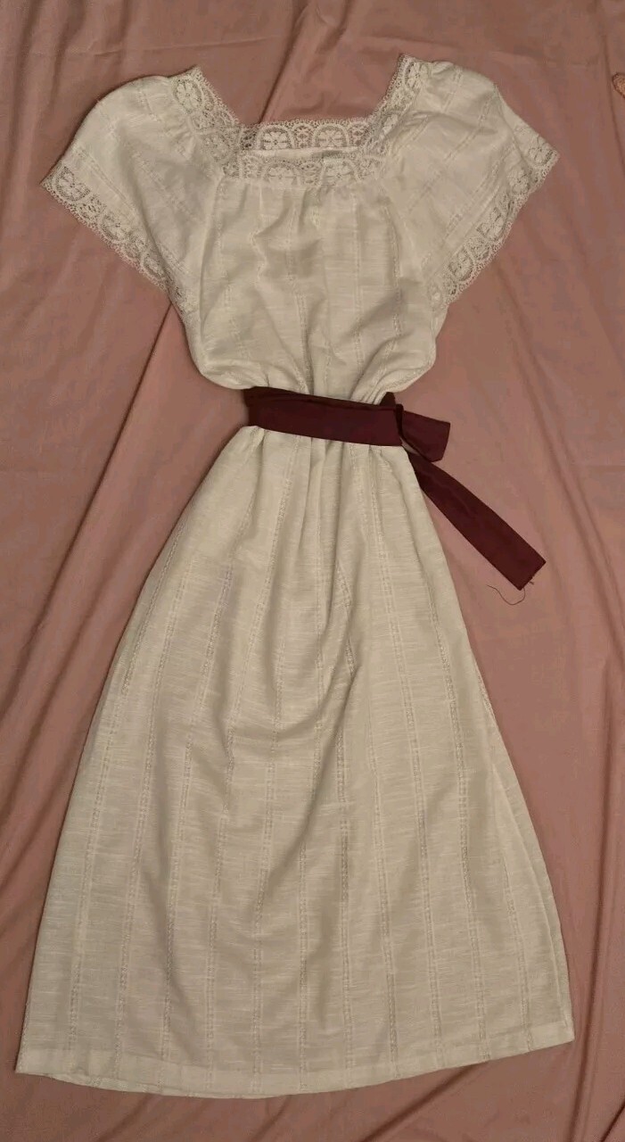 Vintage White Long Tunic Lounge Muumuu House Dress NWT Small Linen Look