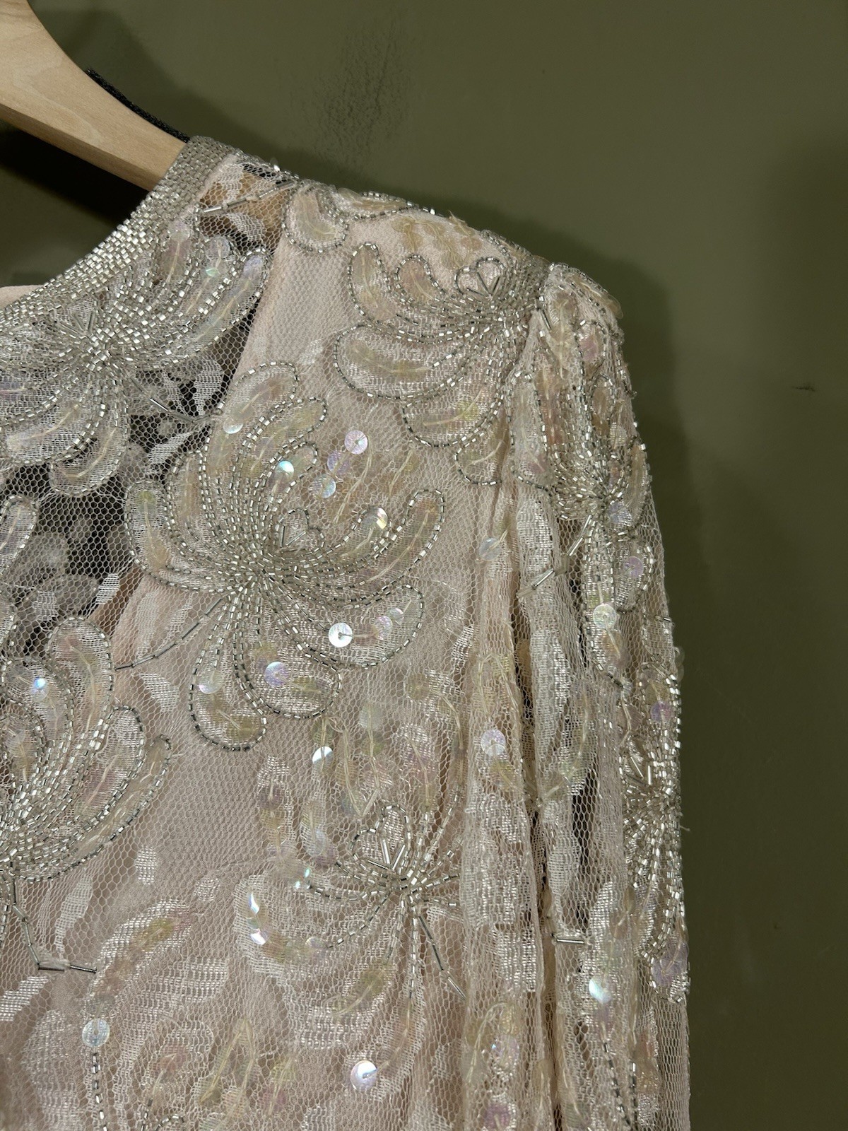 VTG 80s Judith Ann Creations Beaded L/S Pink Assymetrical Flapper Dress Sz M