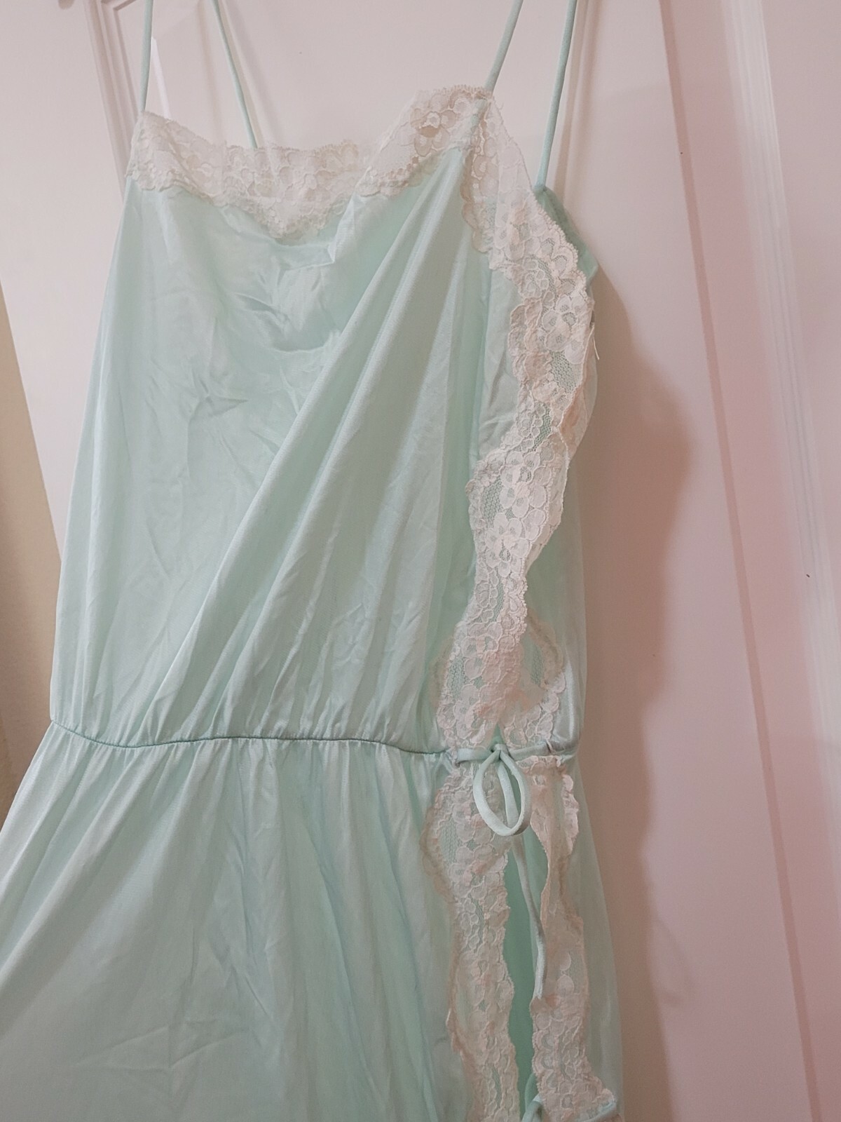 Vintage Avon Fashions Lingerie Mint Green Nightgown Side Tie Size Small Chemise
