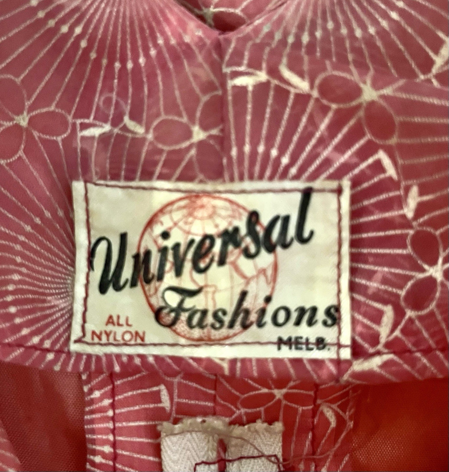 Vintage 1950s Coral Pink pattern double layer Tea Dress | Rhinestone Bow Details