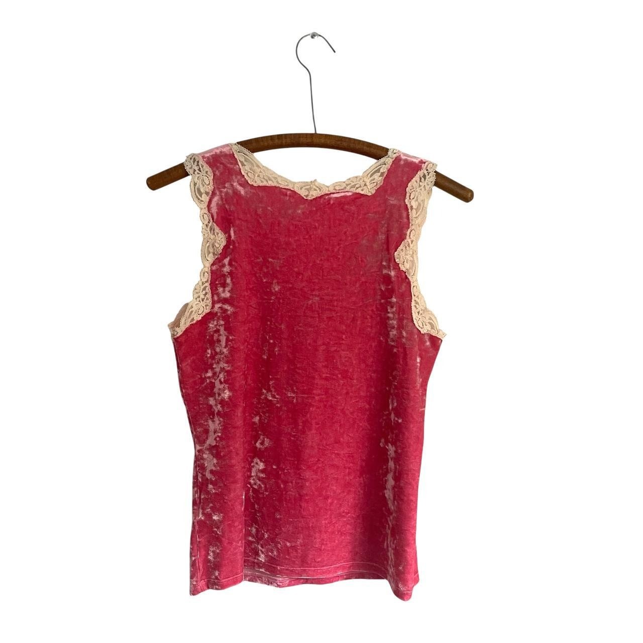 Pink Velvet Cream Lace Tank Top: 90s, Y2K