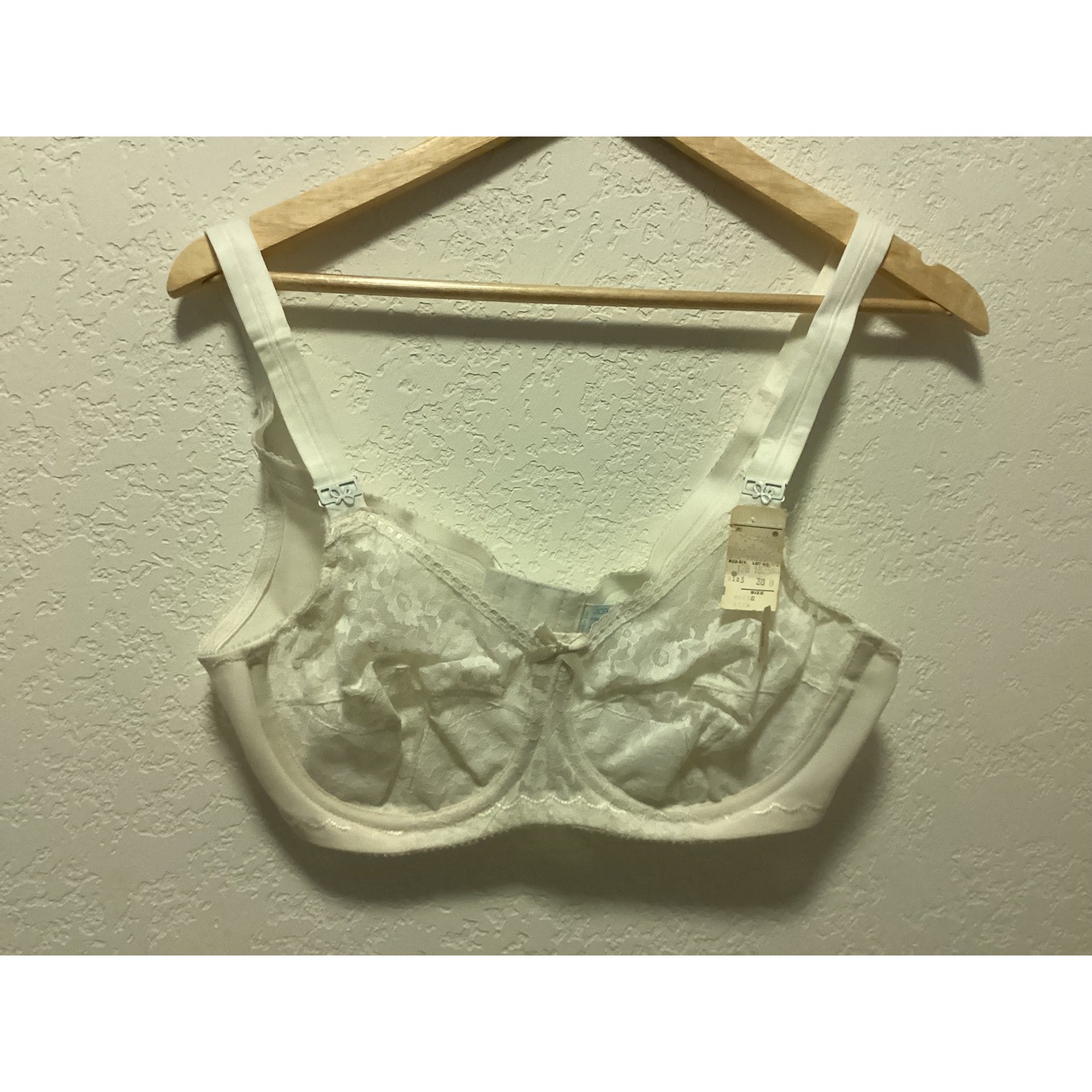 JCPenney Vintage Lace Underwire Bra Womens 38B White Floral Bow Deadstock NWT US
