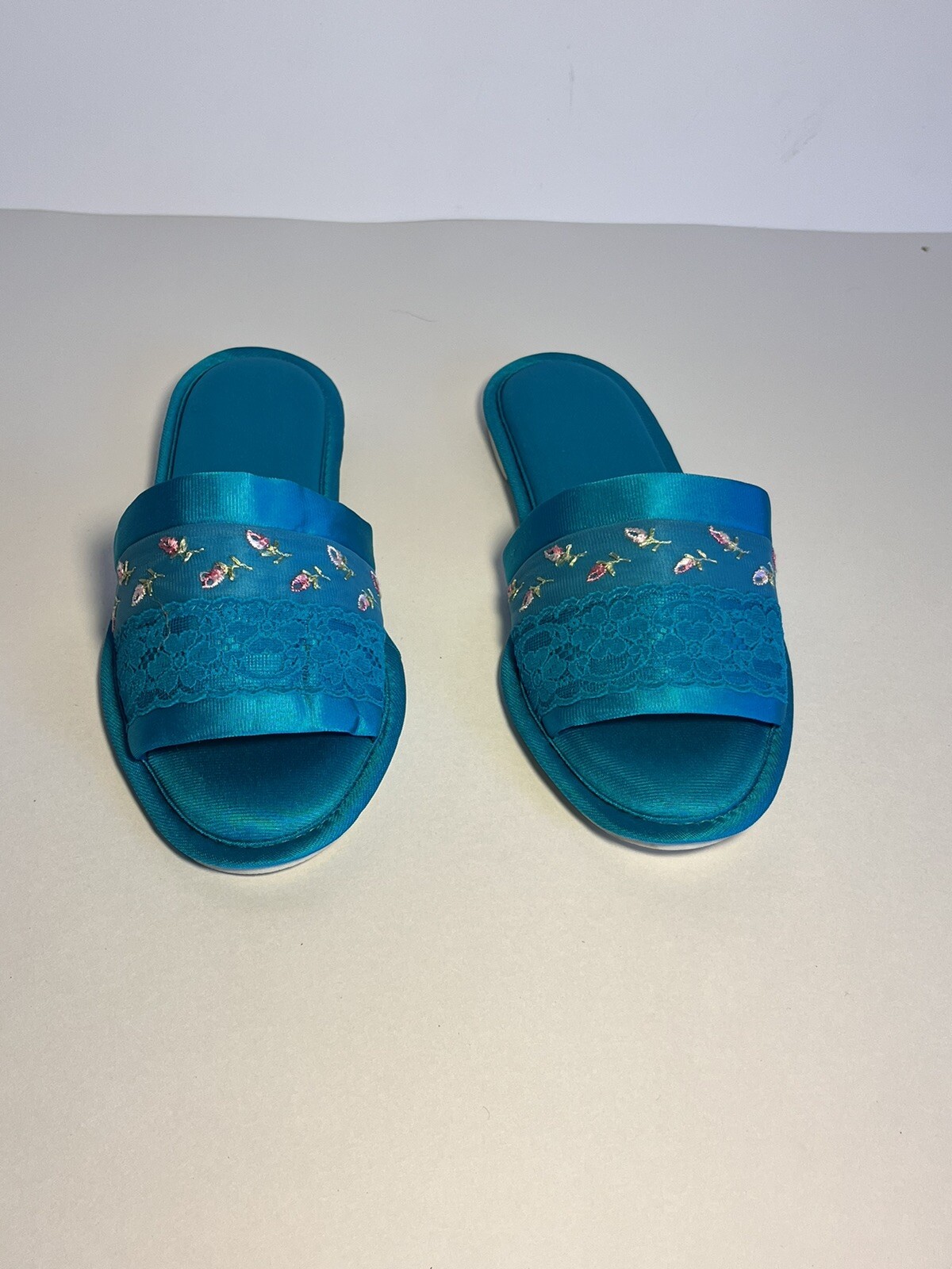 Vintage NEW Vanity Fair Bedroom Slippers WASHABLE MED Teal 6 1/2 – 7 1/2 USA