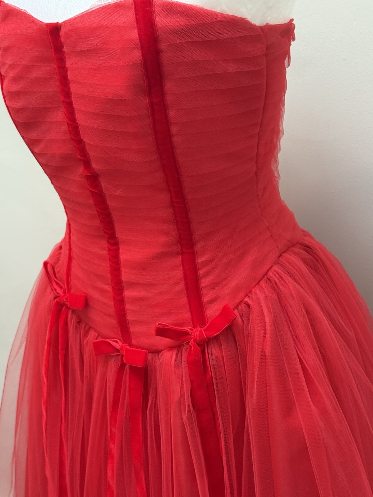 Vtg Red Tulle Poofy Dress Hi Low 50s Style Y2K Party Prom XS/S Christie Helene*