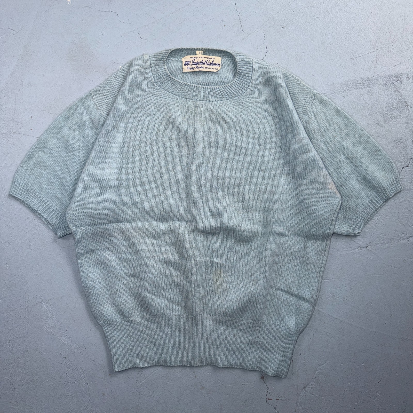 VTG 1940s 1950s Wool Cashmere Sweater Rockabilly Womens Mod Knit Blue Peggy Park