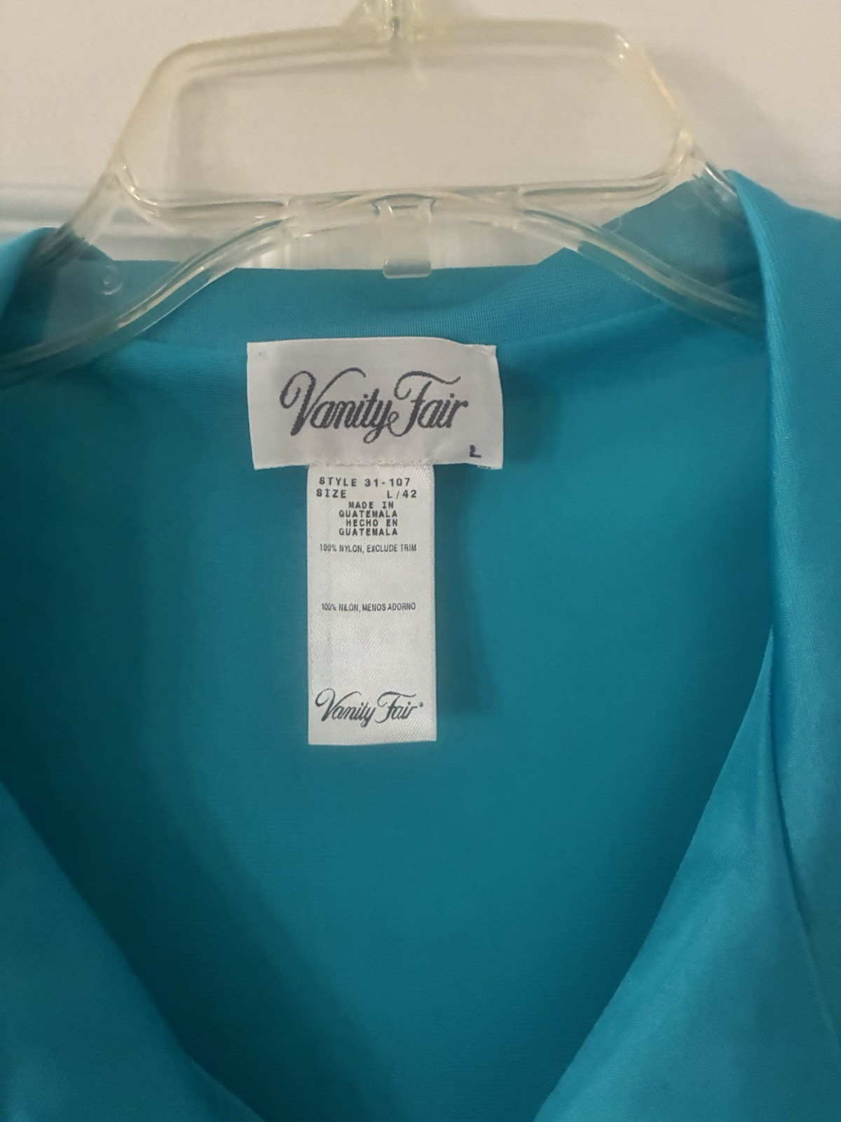 Vintage Vanity Fair Teal Aqua Nylon Nightgown & Robe Set Sz Large 42