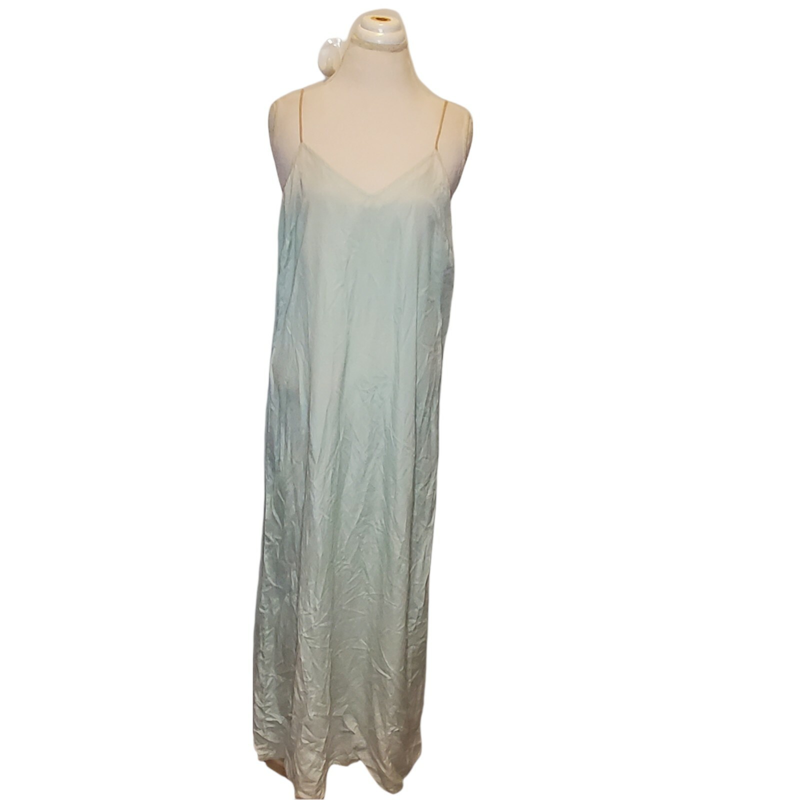 Medium 8 10 Mint Green Sheer Maxi Hostess Dress Longsleeve W Slip VTG 70s