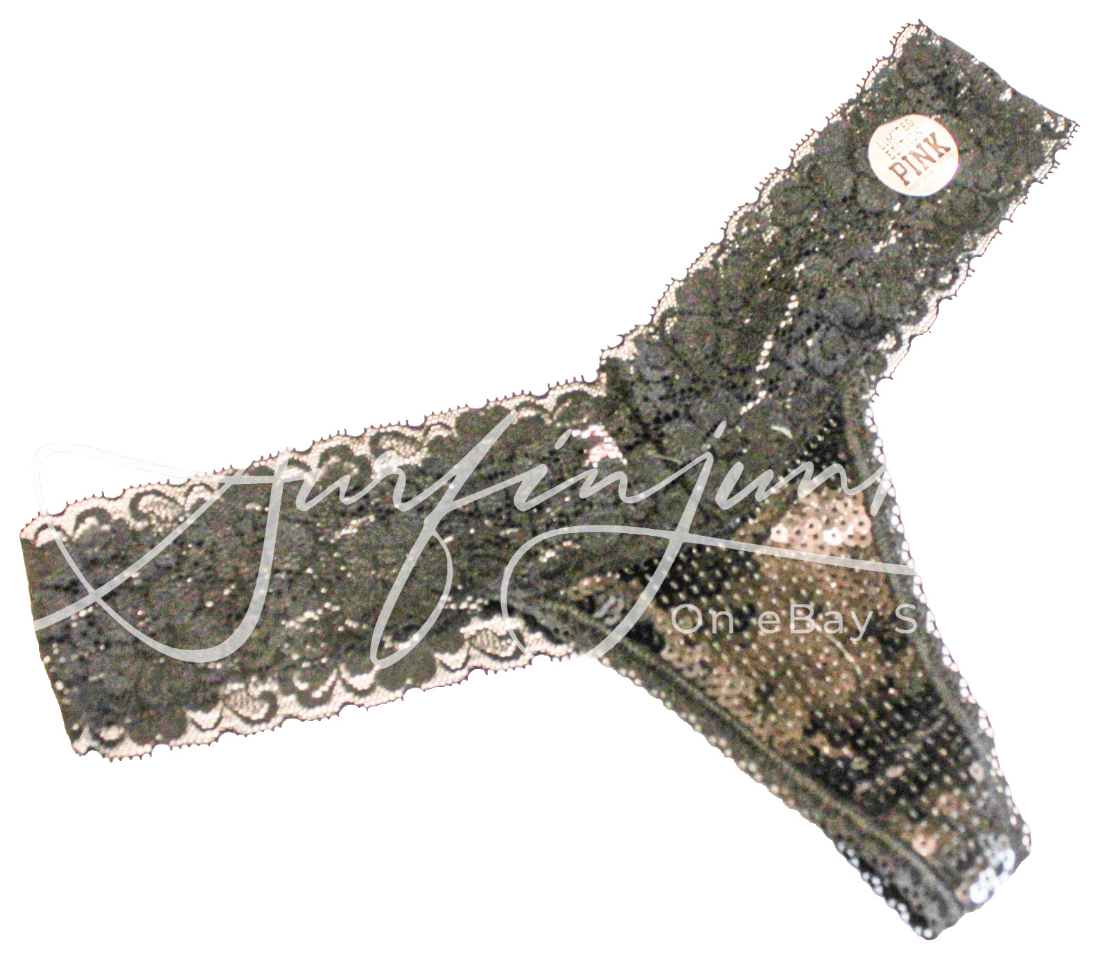 Victoria’s Secret Vintage Panties Small Extra Low Rise Thong Bikini Black Sequin