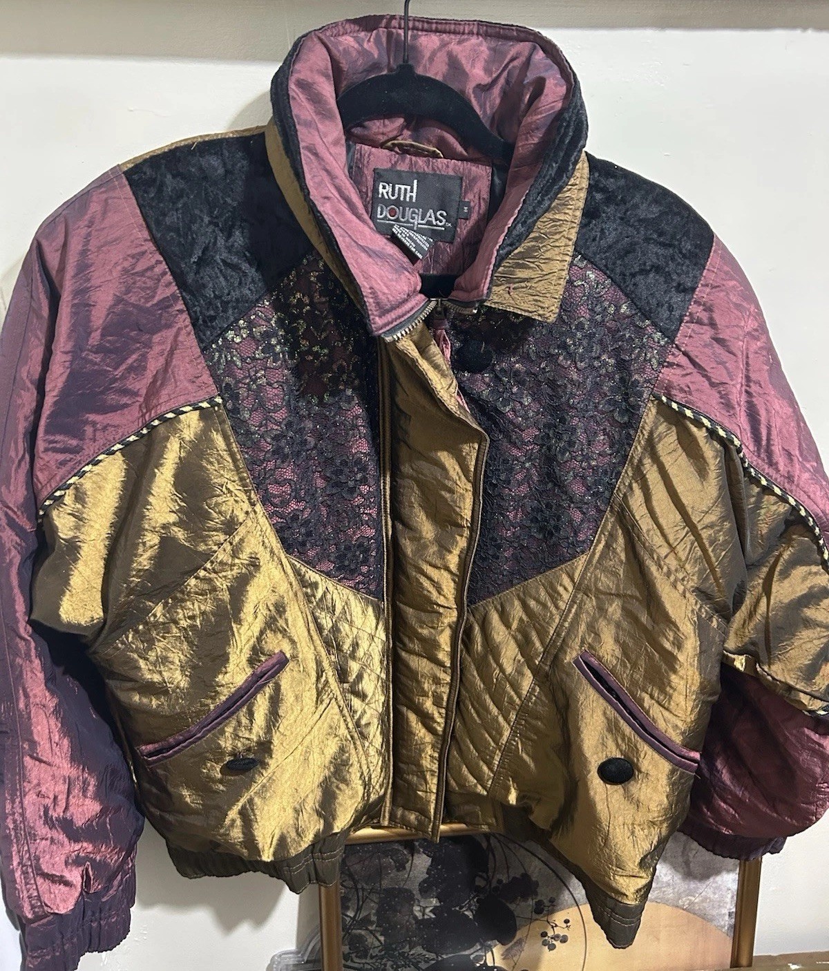 Rare Ruth Douglas Vintage Colorblock Nylon Jacket Metallic Size M 80’s/90’s