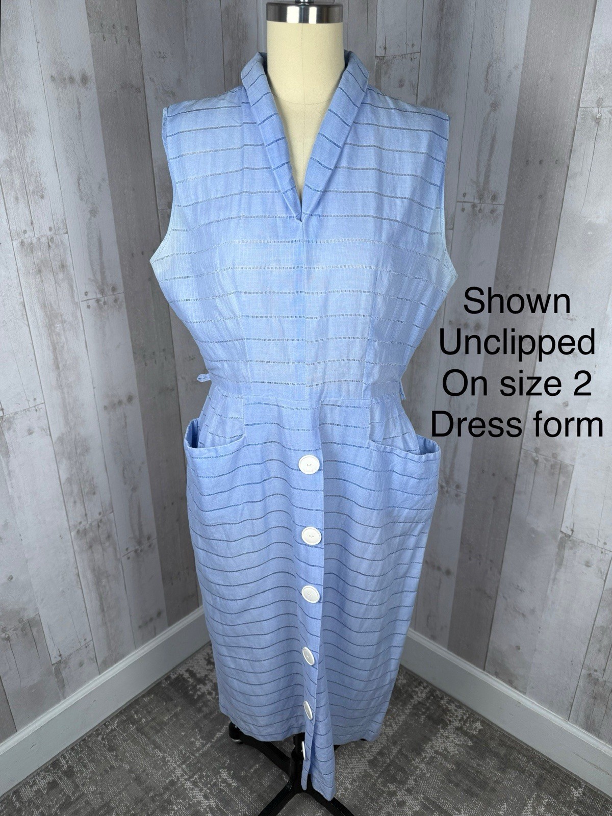 Vintage 1940s DRESS Frock Cotton Day DRESS Pale Blue Retro Pinup WWII S/M