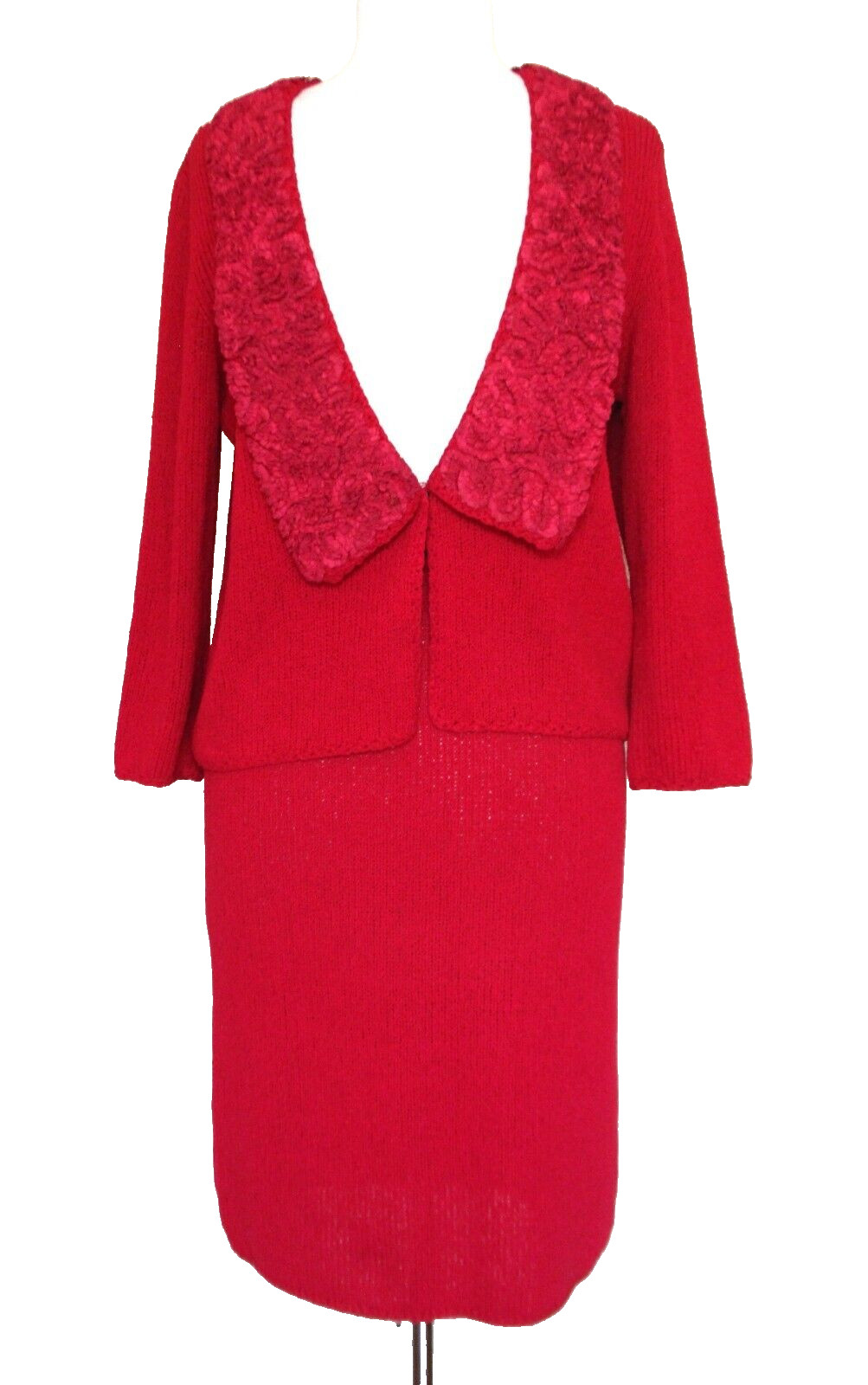Vintage St John Knits 3 Piece Suit Red Wool Blend S/M Women Early 1970s