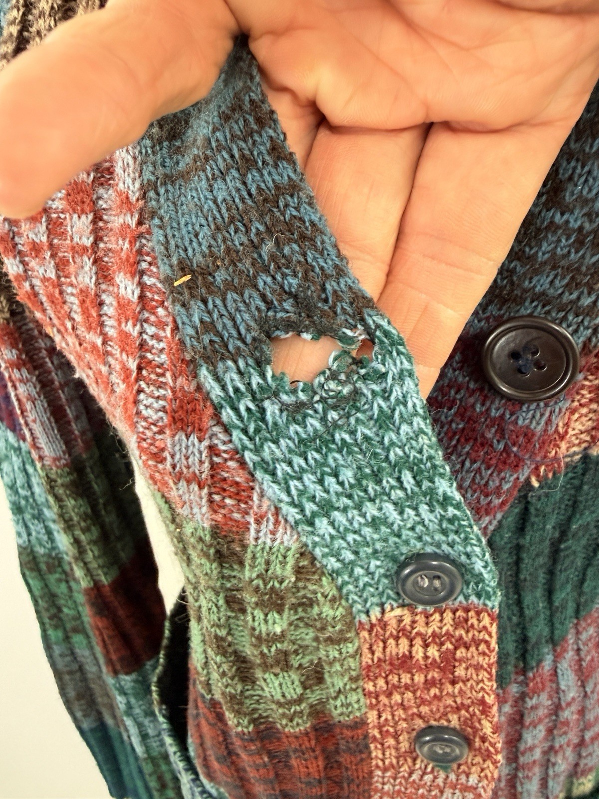 vintage space dye cardigan button up 60s 70s pockets acrylic womens m patchwork