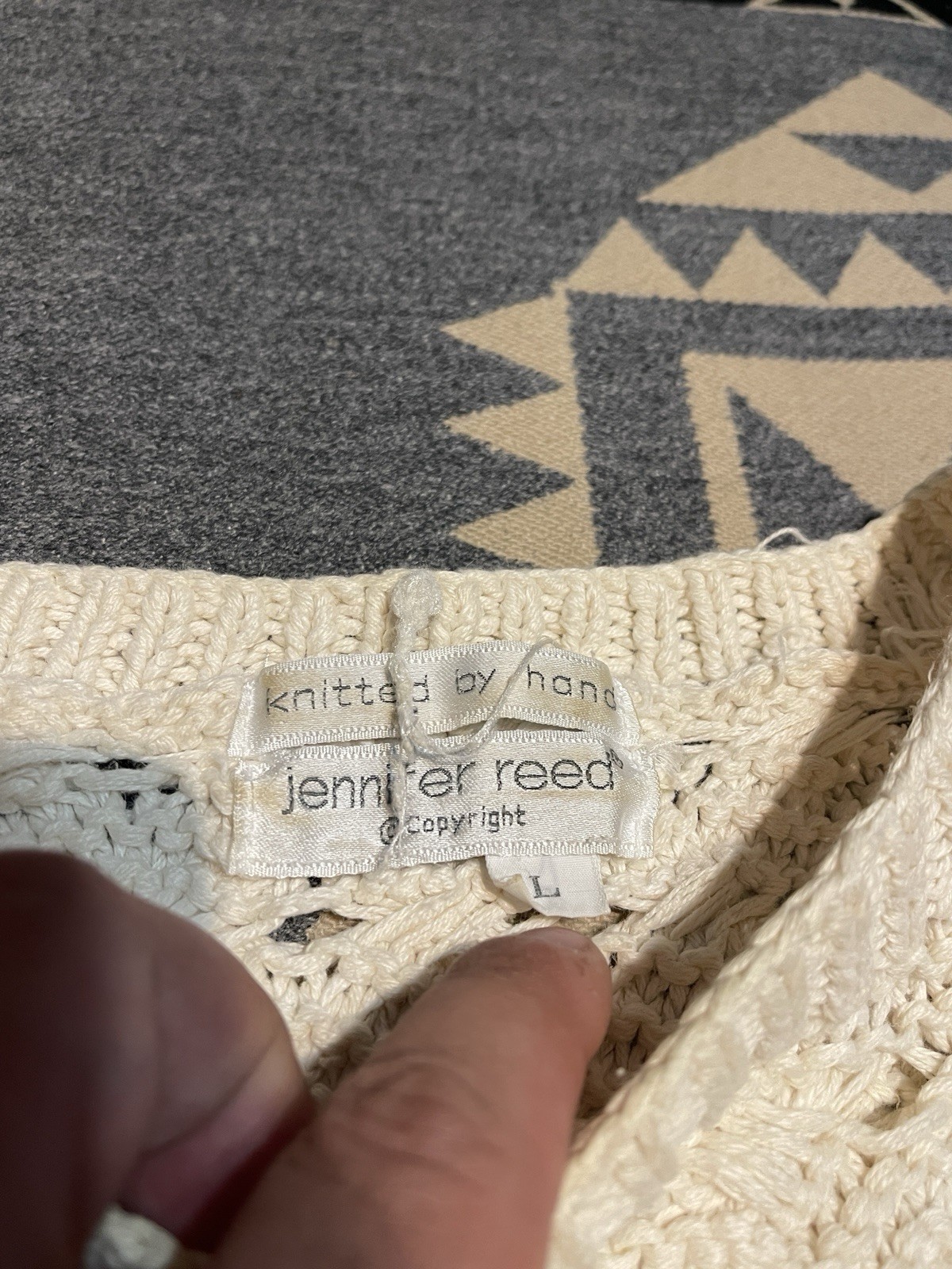 Vintage Jennifer Reed Chunky Hand Knit Ramie Cotton Sweater Womens L T3