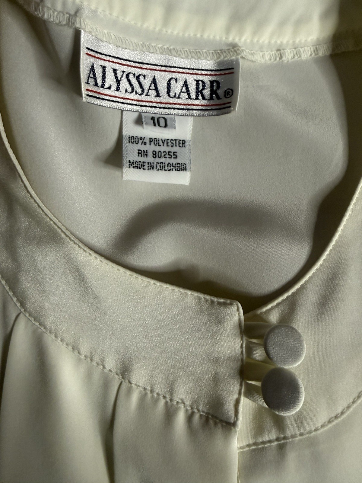 VTG 80s Alyssa Carr Off White Pleated Tuxedo Blouse Button Up Shirt Size 10