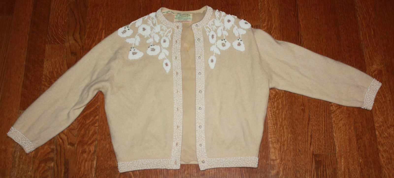 McMullen Angora wool Rabbit Hair beaded vintage Hong Kong cardigan XS rockabilly