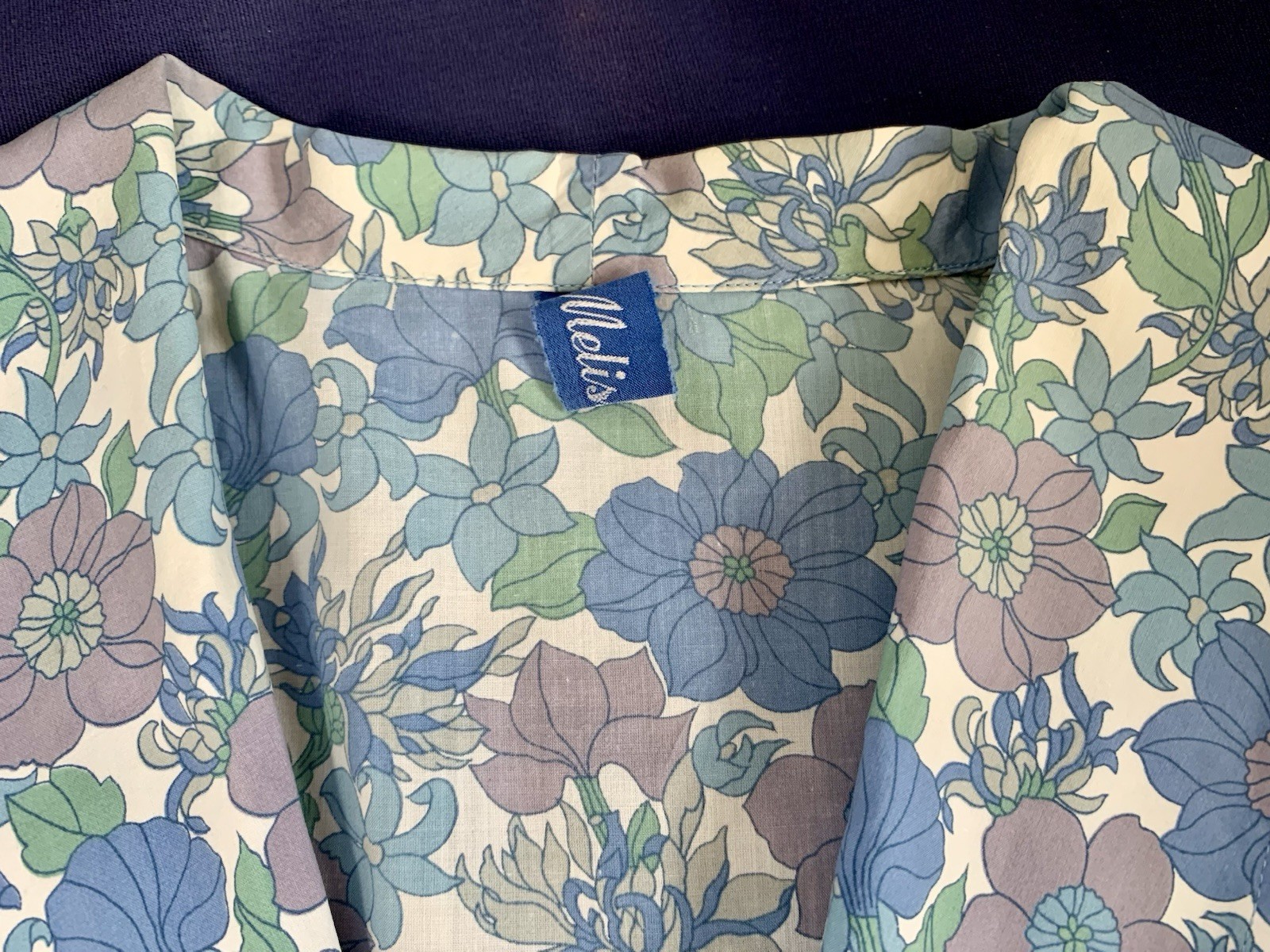 vintage 1960s Melissa shirtwaist dress cotton blue/lilac floral sz M full skirt