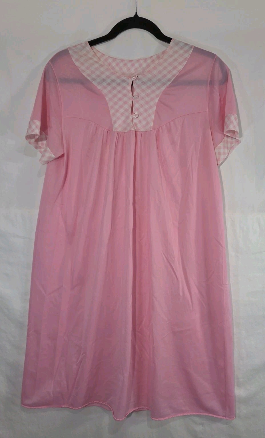 VTG Dutchmaid Nightgown House Dress Womens Medium Pink Gingham Trim Chemise
