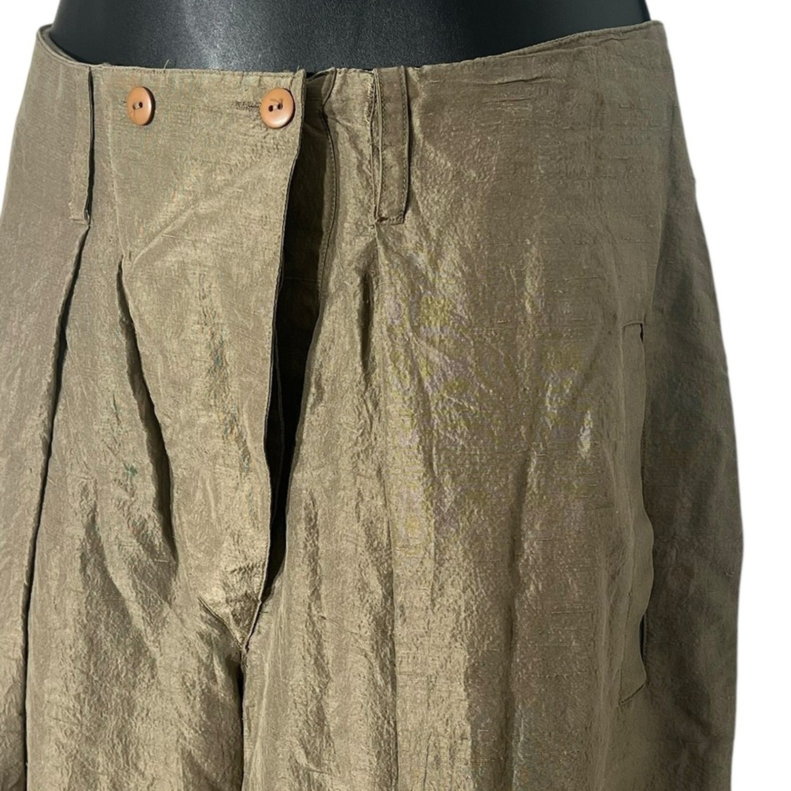 Vintage 80s Silk Set Padded Shoulder Power Suit Camel Tan Utility Pants M