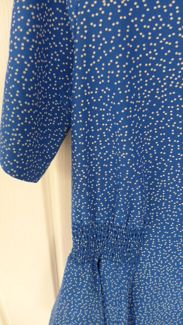 Dress Vtg Womens Lynne davis Sz 10P Petite Royal Blue White Dots Peplum Lined SS