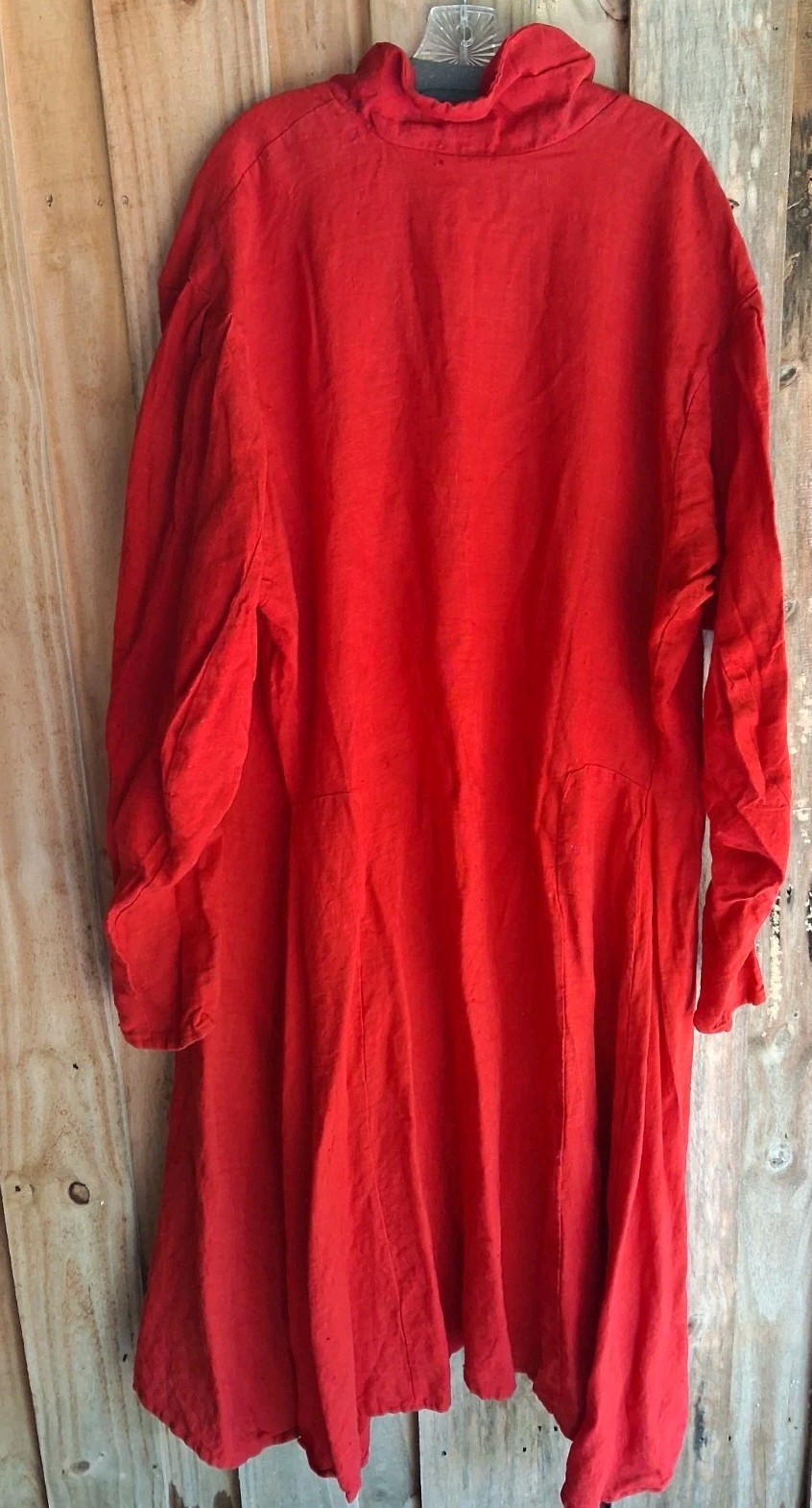 Renaissance Festival Heavy Red Linen Long Cloak Handmade XL Gold Buttons