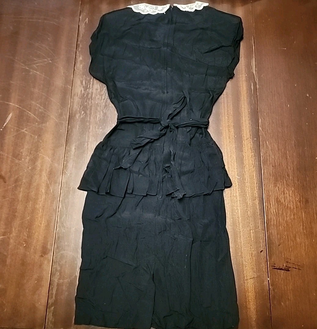 Vintage 90s Wednesday Addams Addams Family Black With White Lace Rayon Dress 5/6