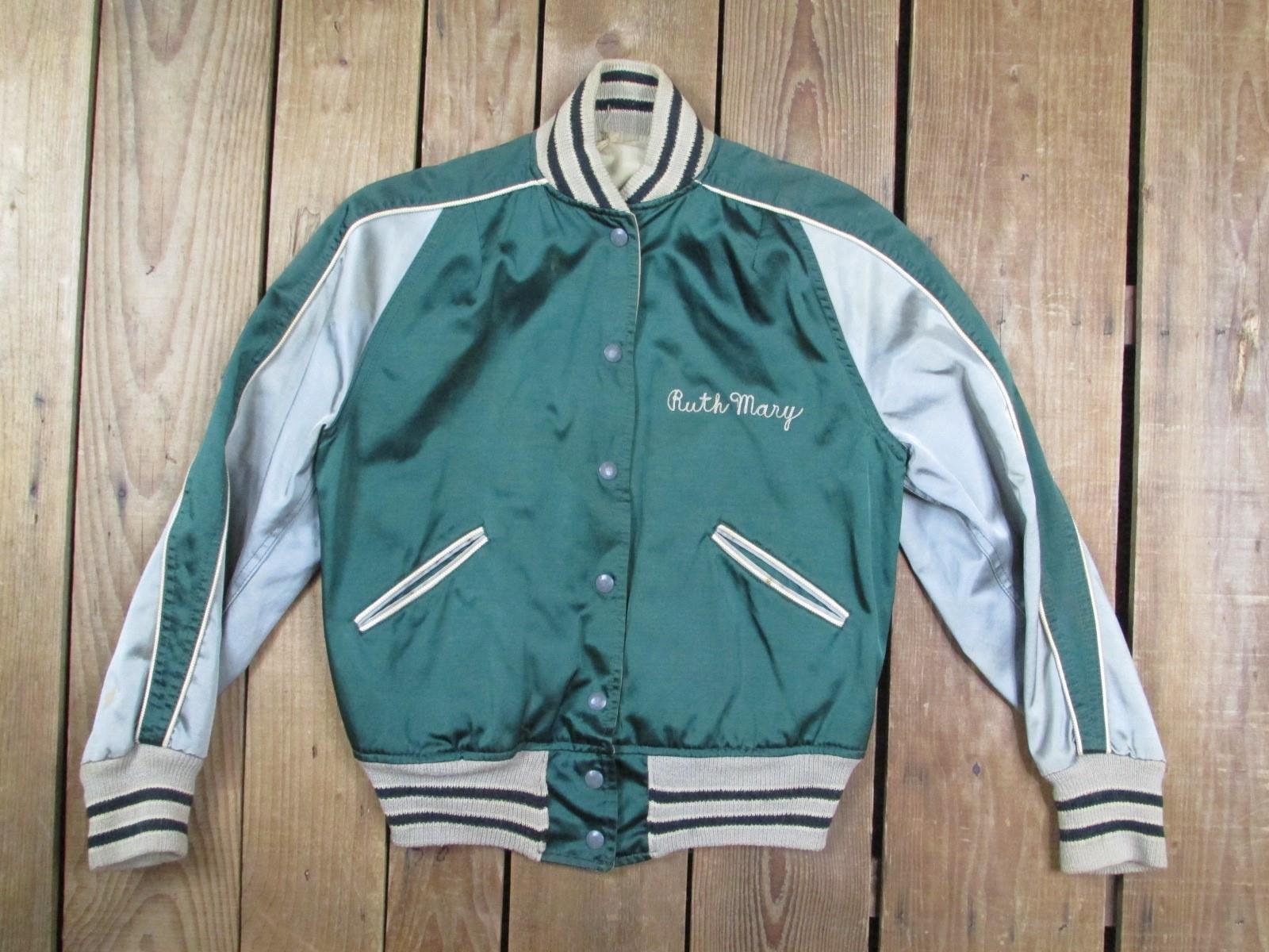 Vintage 1950s Butwin Satin Athletic Jacket Green/Silver Newmanstown H.S. PA.