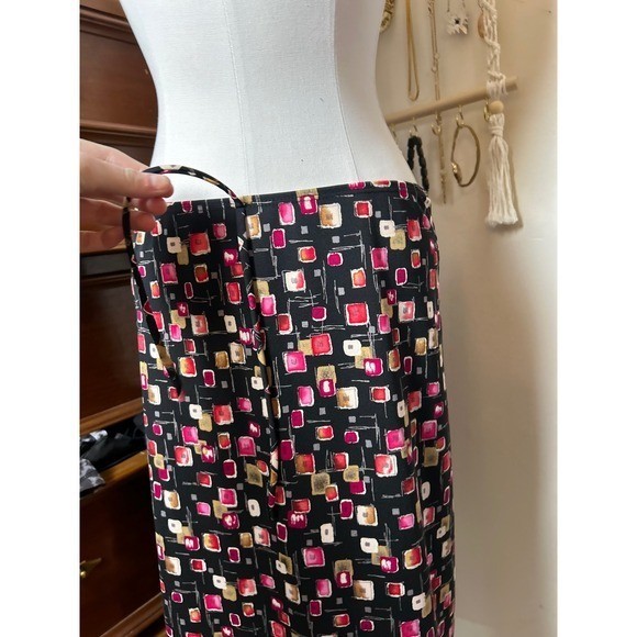 Vintage 90s Womens Geometric Square Print Midi Skirt S Retro Mod Eclectic Funky