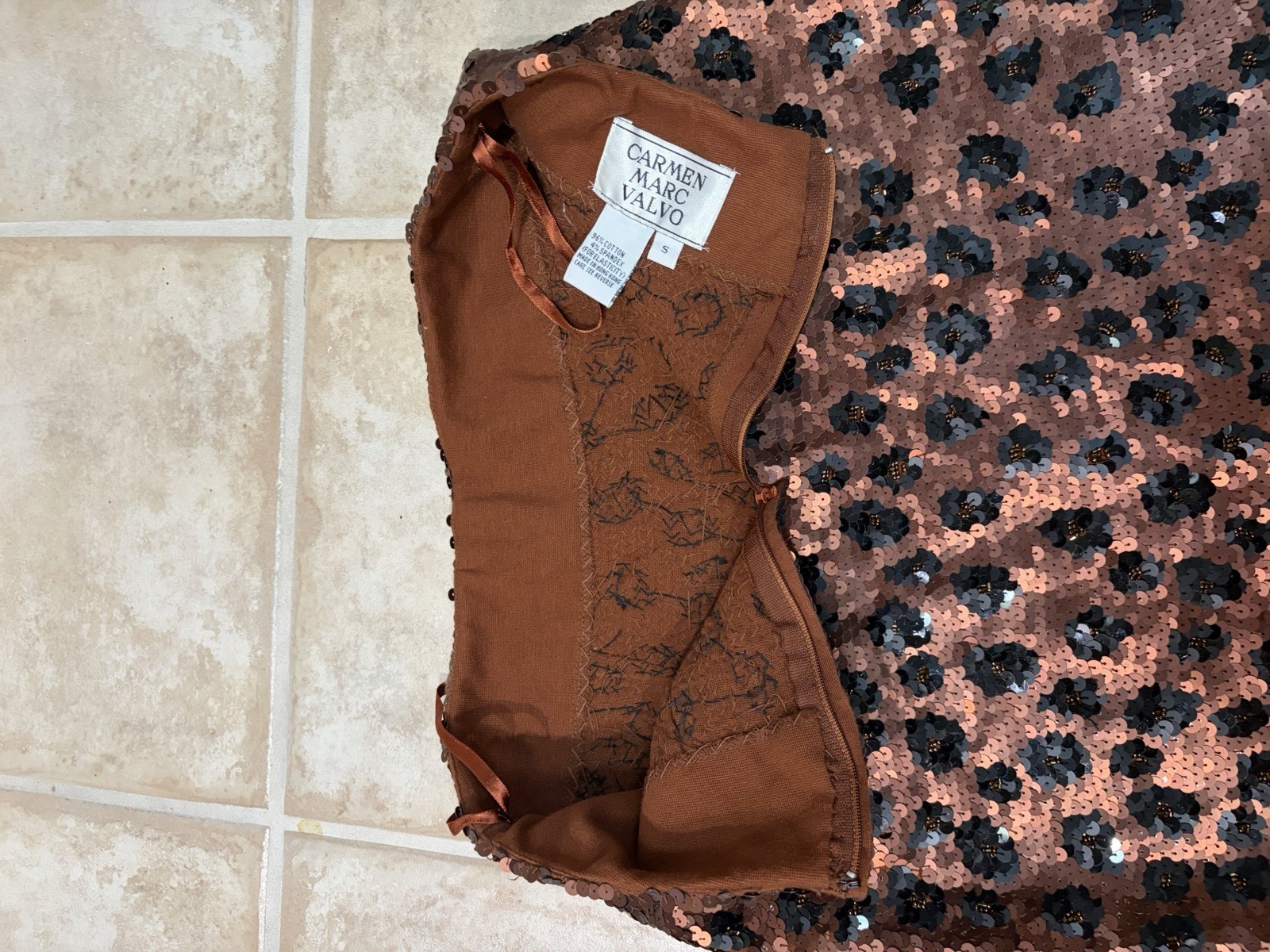 Vintage 1990s Carmen Marc Valvo Sequin Skirt & Jacket Size Small Leopard