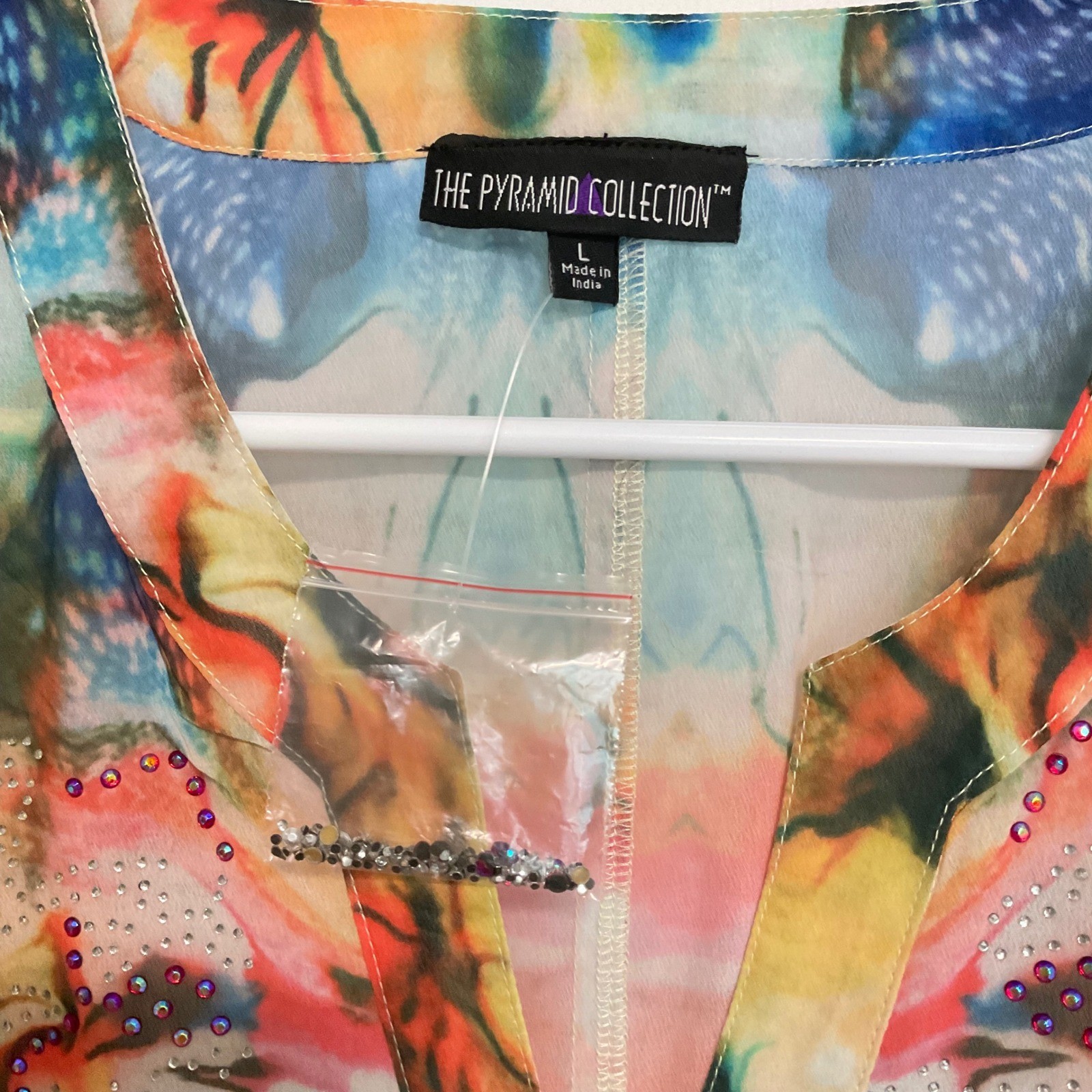 VTG Y2K PYRAMID Collection sheer BoHo floral shimmer tunic blouse fairy L NWOT