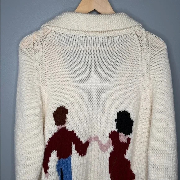 Vintage 1950s Homemade Hand Knit Intarsia Dancing Western Couple Wool Cardigan