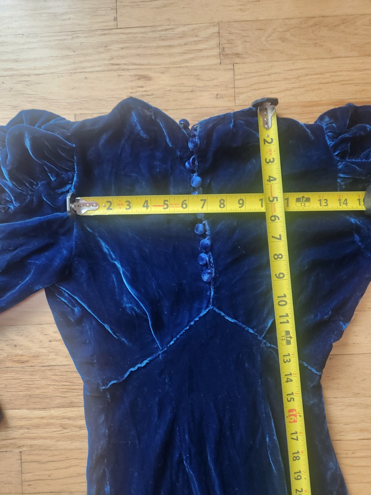 True Very Vintage Blue Velvet Bias Cut Gown*Gown In Gd Condition*Covered Buttons