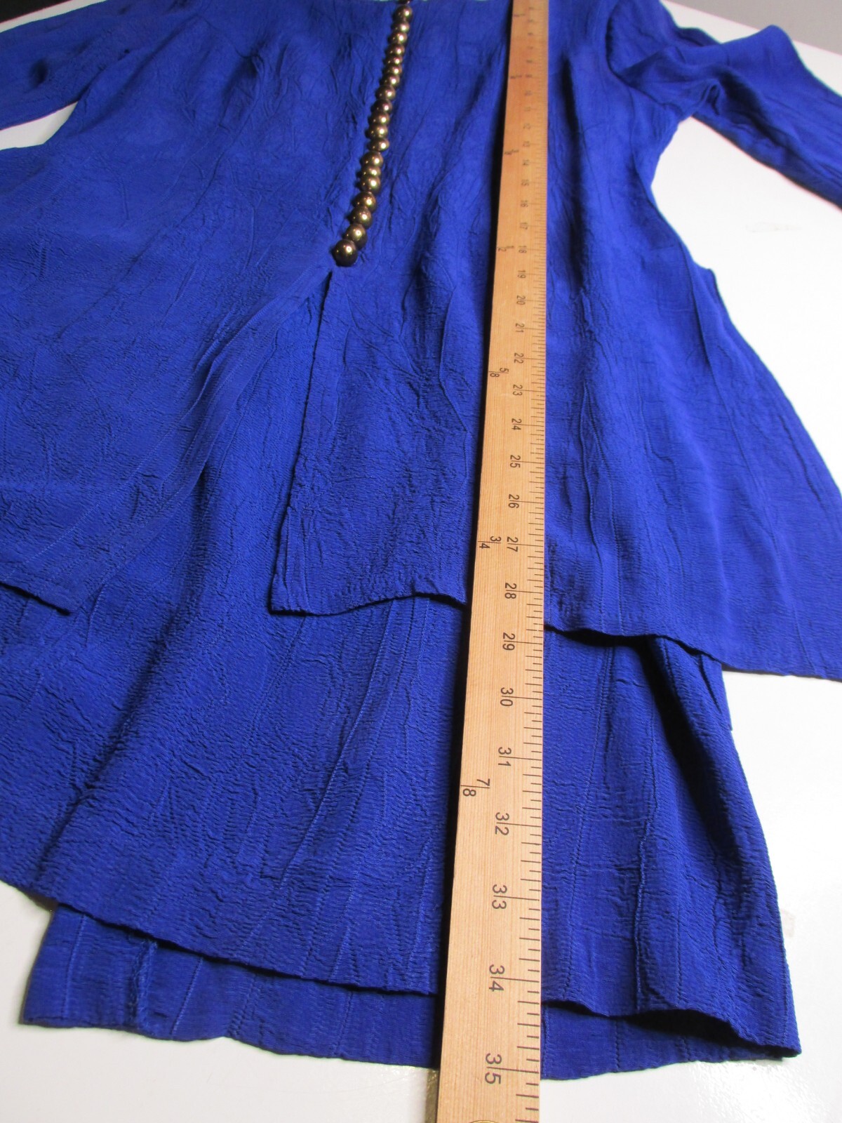 DAWN JOY Midi Career Dress Women SZ 7/8 Blue Peplum Brass Buttons VINTAGE 80’s