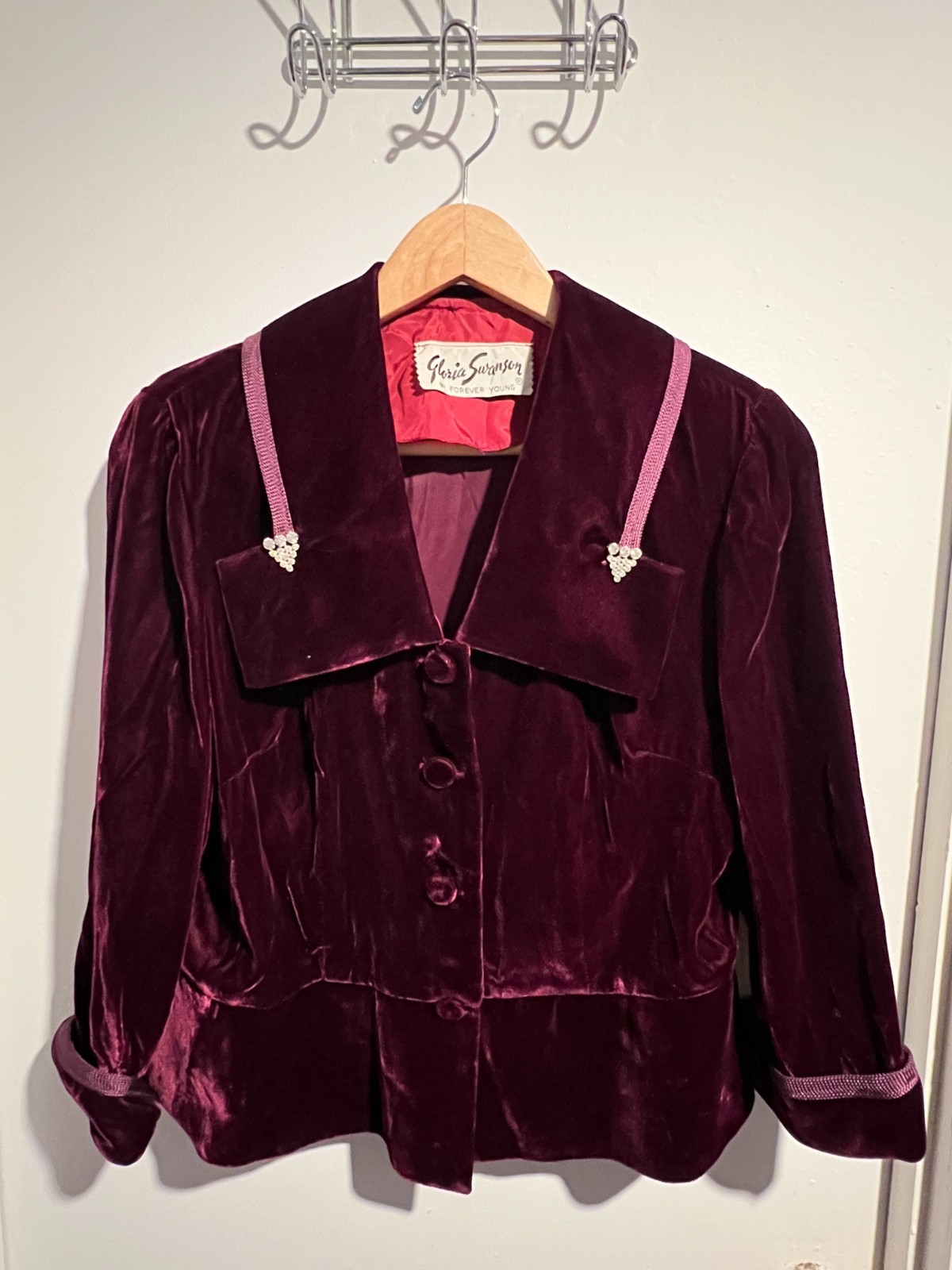 Vintage Gloria Swanson Forever Young Burgundy Velvet Jacket Rockabilly