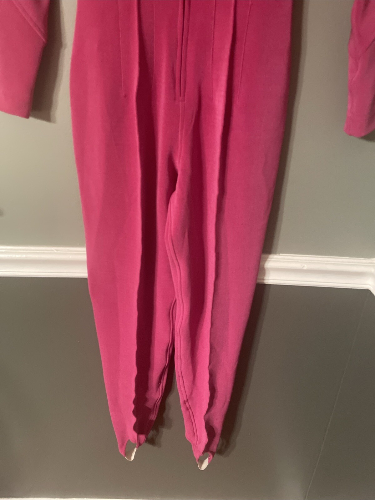 Vtg Tadaski Hot Pink Zippered Jumpsuit Shoulder pads And Stirrups Size S Rare
