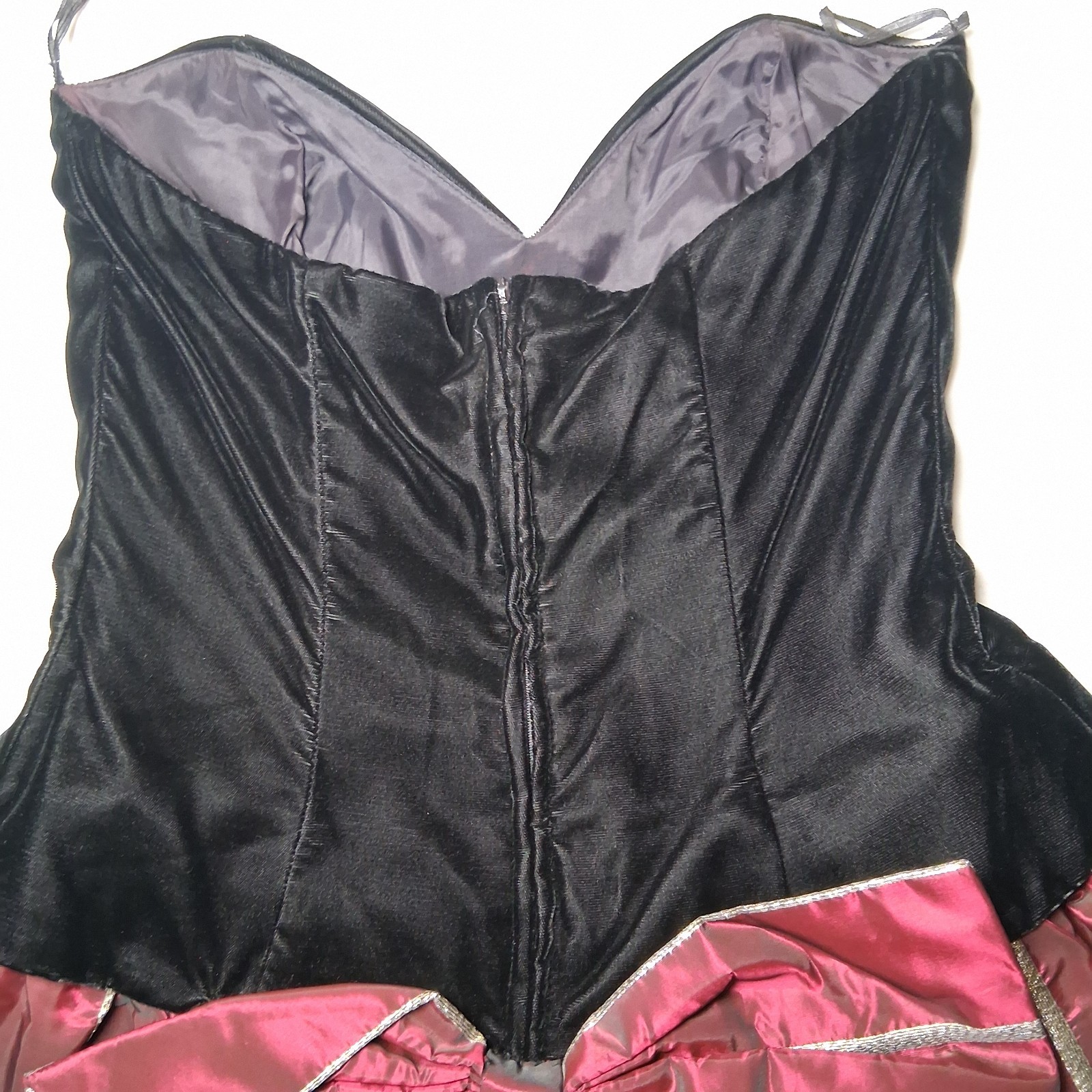 Vintage Jessica McClintock Gunne Sax Dress 13/14 Black Velvet Burgundy Gold Bow