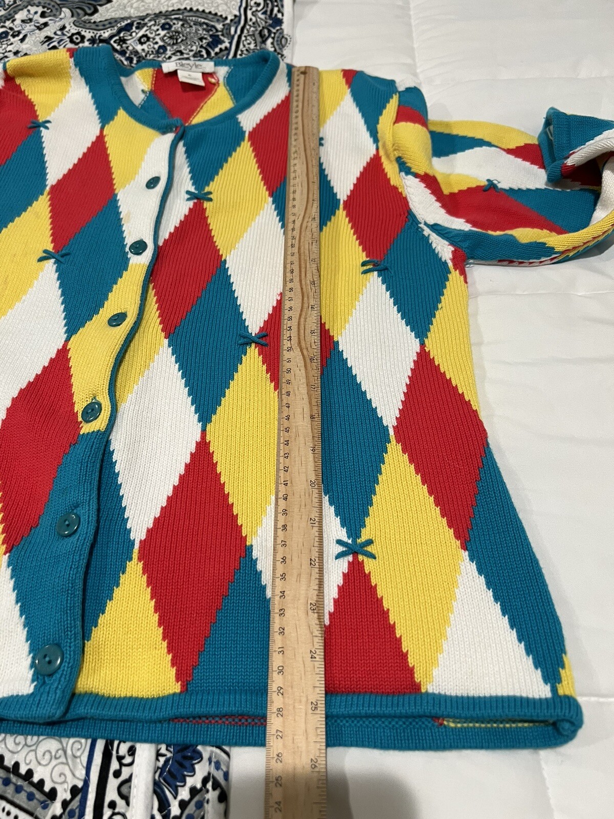Bleyle 100% Cotton Women’s Cardigan Argyle Sweater Size XL * READ