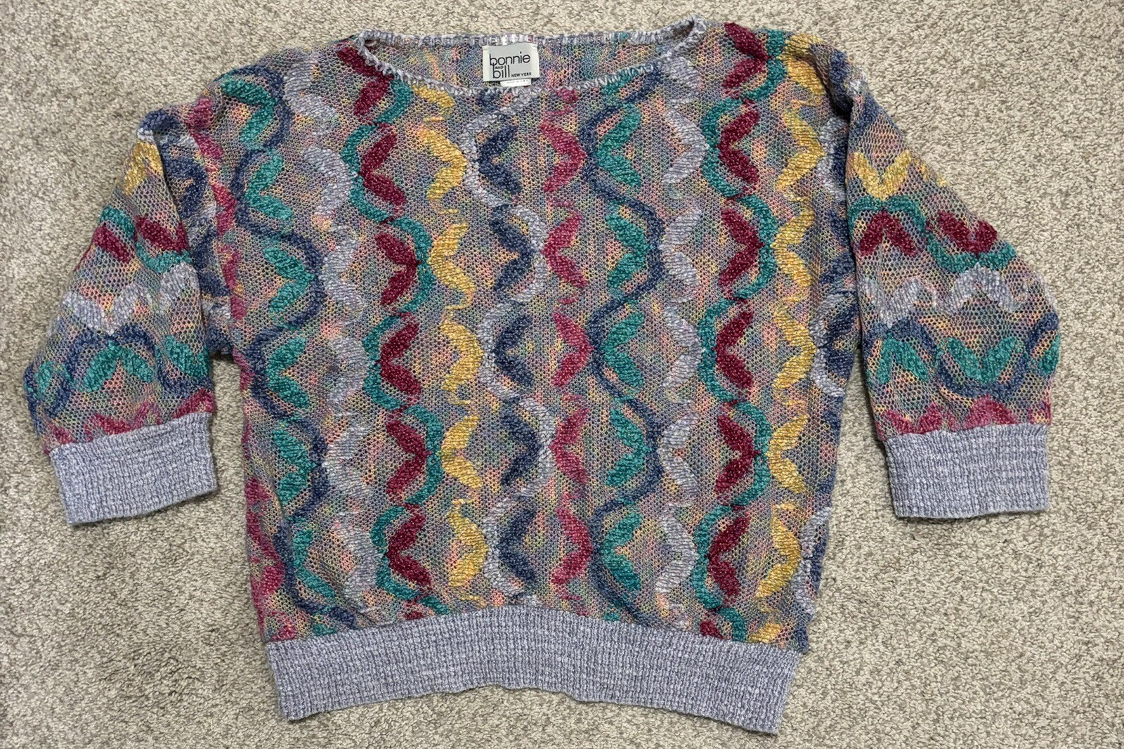 Vtg 80’s Bonnie And Bill New York Sweater Large Pull Over Multi Color Pattern