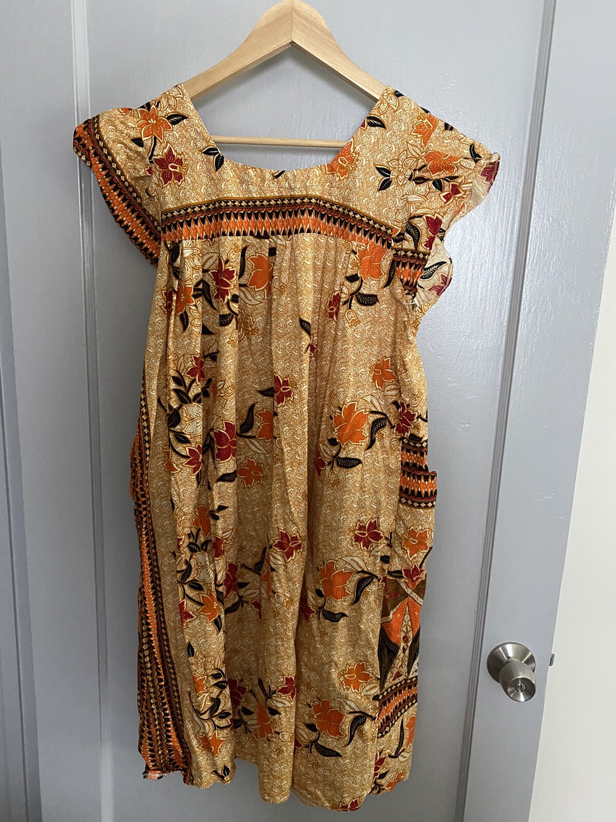 Mayette 100% Cotton Colorful Printed Short Sleeve Short Vintage Dress Sz L