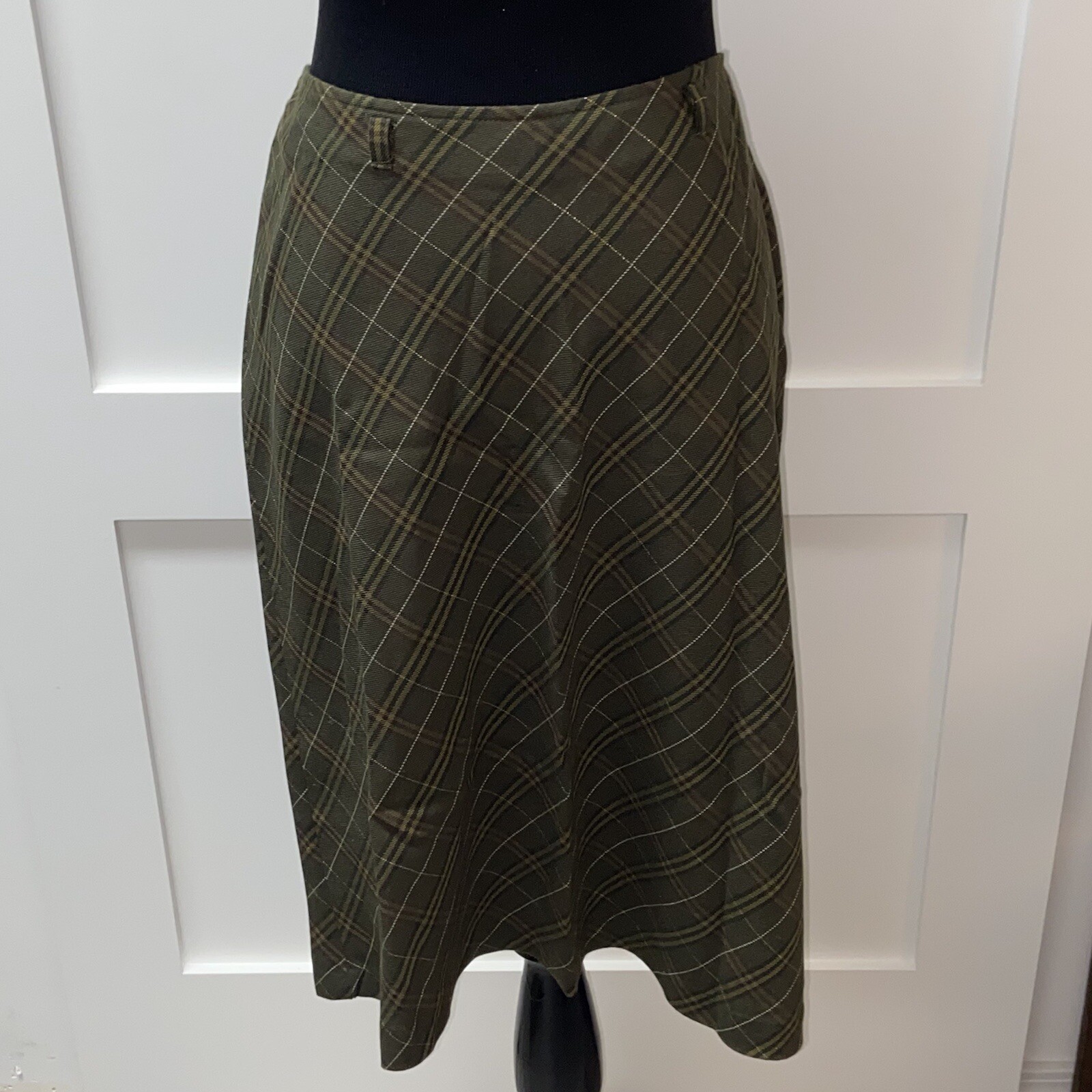 Vtg 90s RAG Plaid Pencil Skirt Olive Green-Just Below The Knee-Poly/Rayon Blend