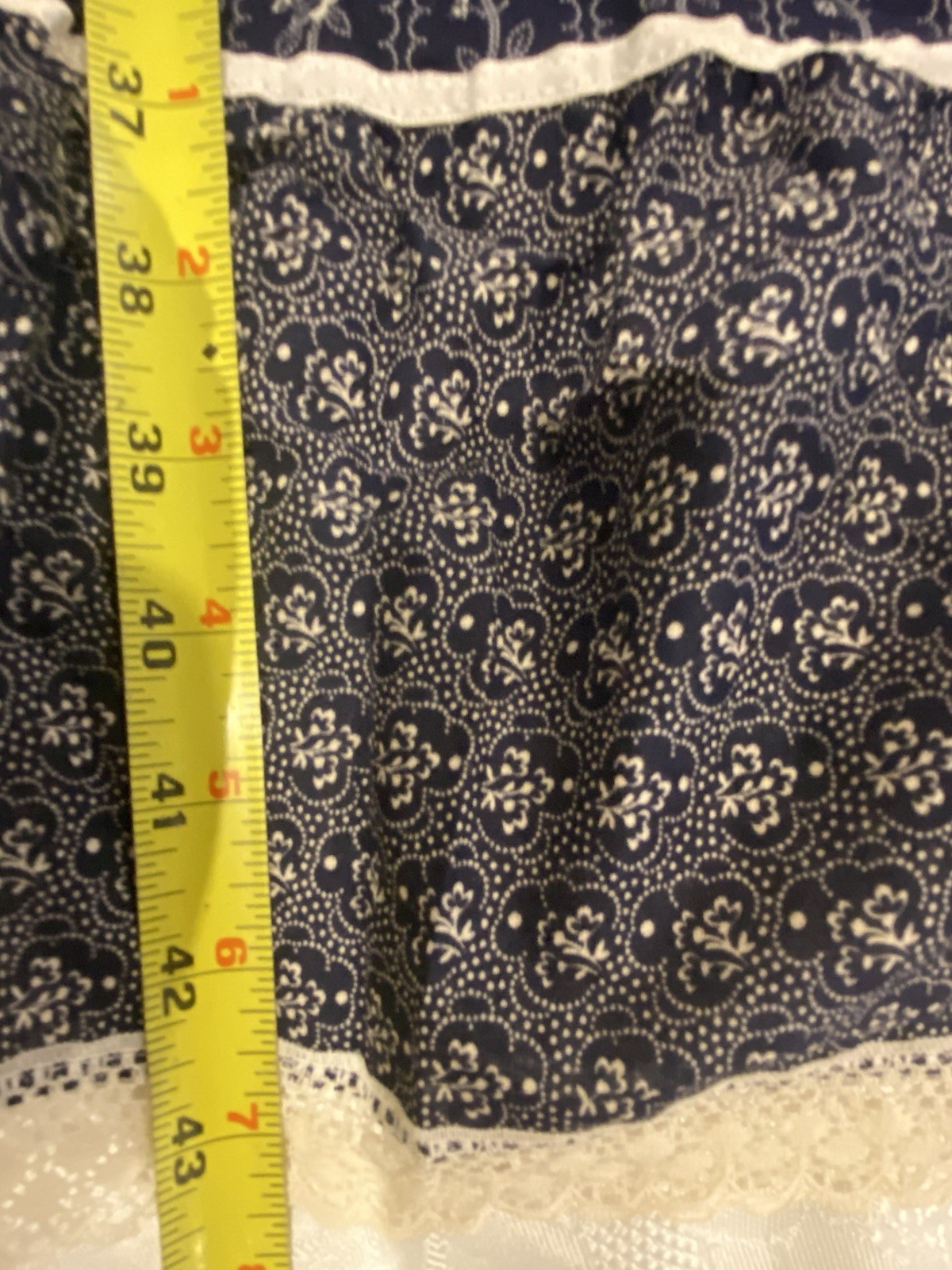 JCPenney navy cotton sun dress spaghetti straps floral lace prairie NWT Large
