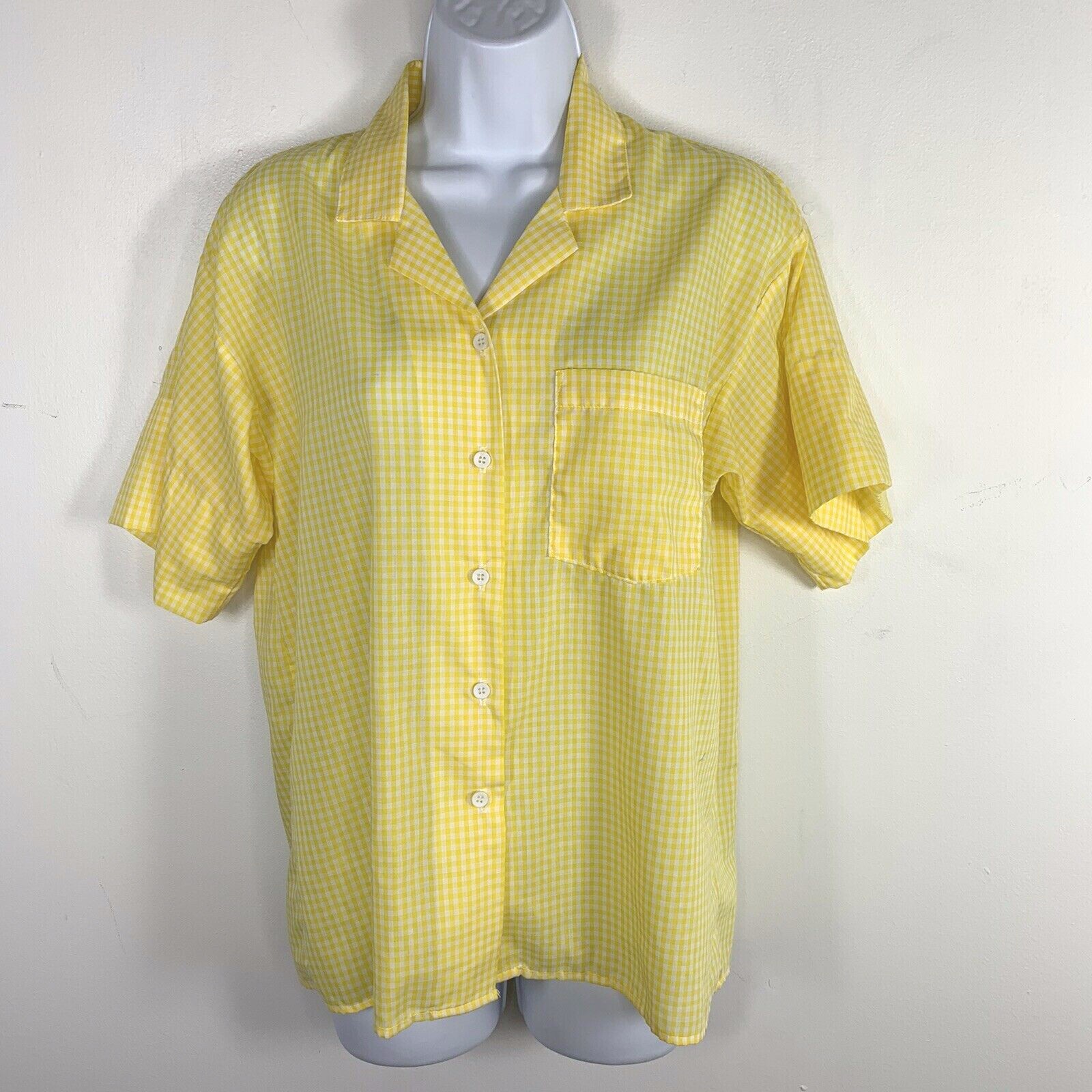 Lady Diplomat Yellow Gingham Blouse sz 10 Cottagecore Picnic VINTAGE EB54