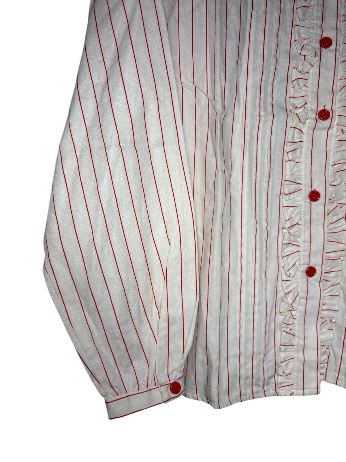 Vintage YOU BABES Striped Red White Long Sleeve Ruffle Trim Size Small New