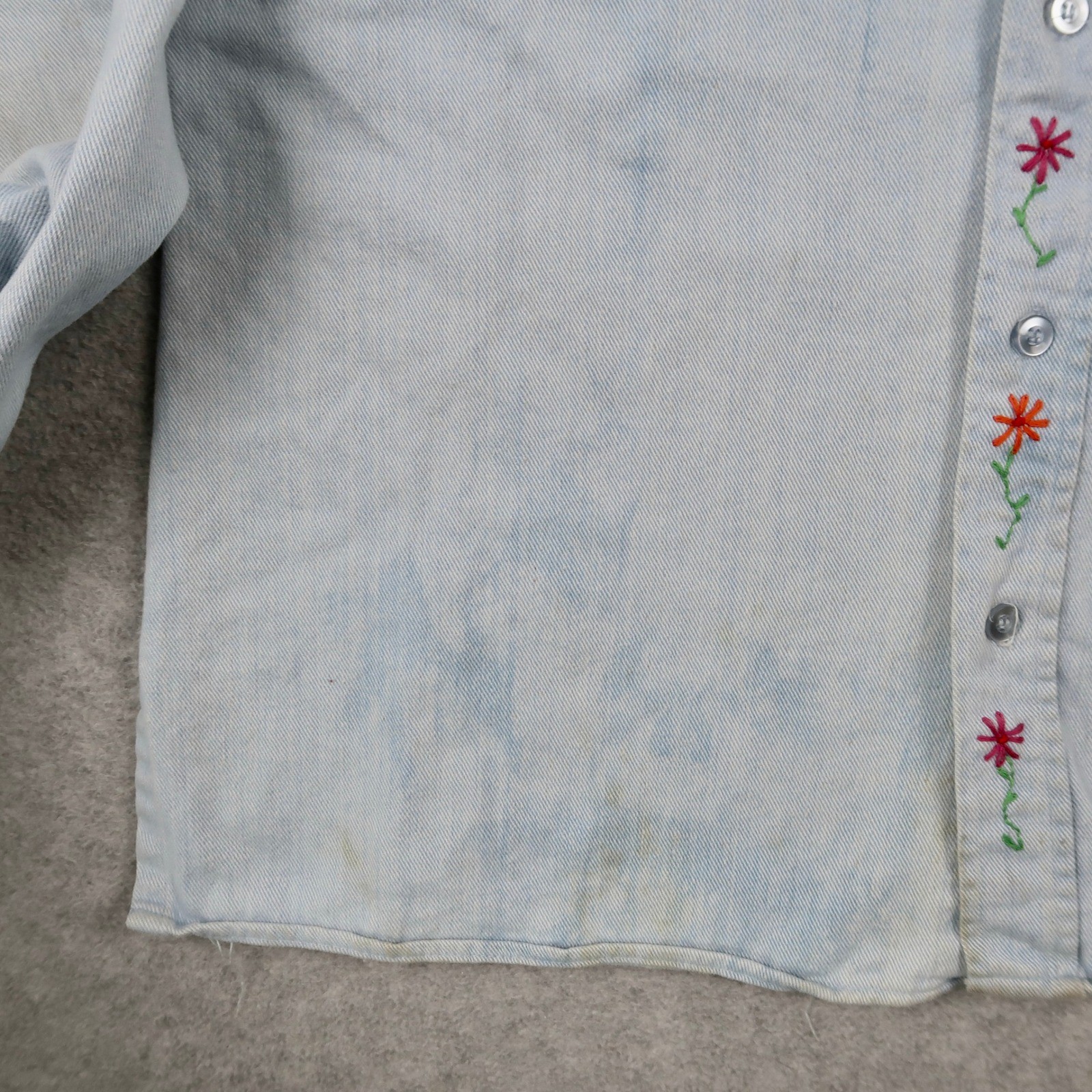 Vintage 70s Levis Big E Denim Shirt Womens M Floral Embroidered Western USA