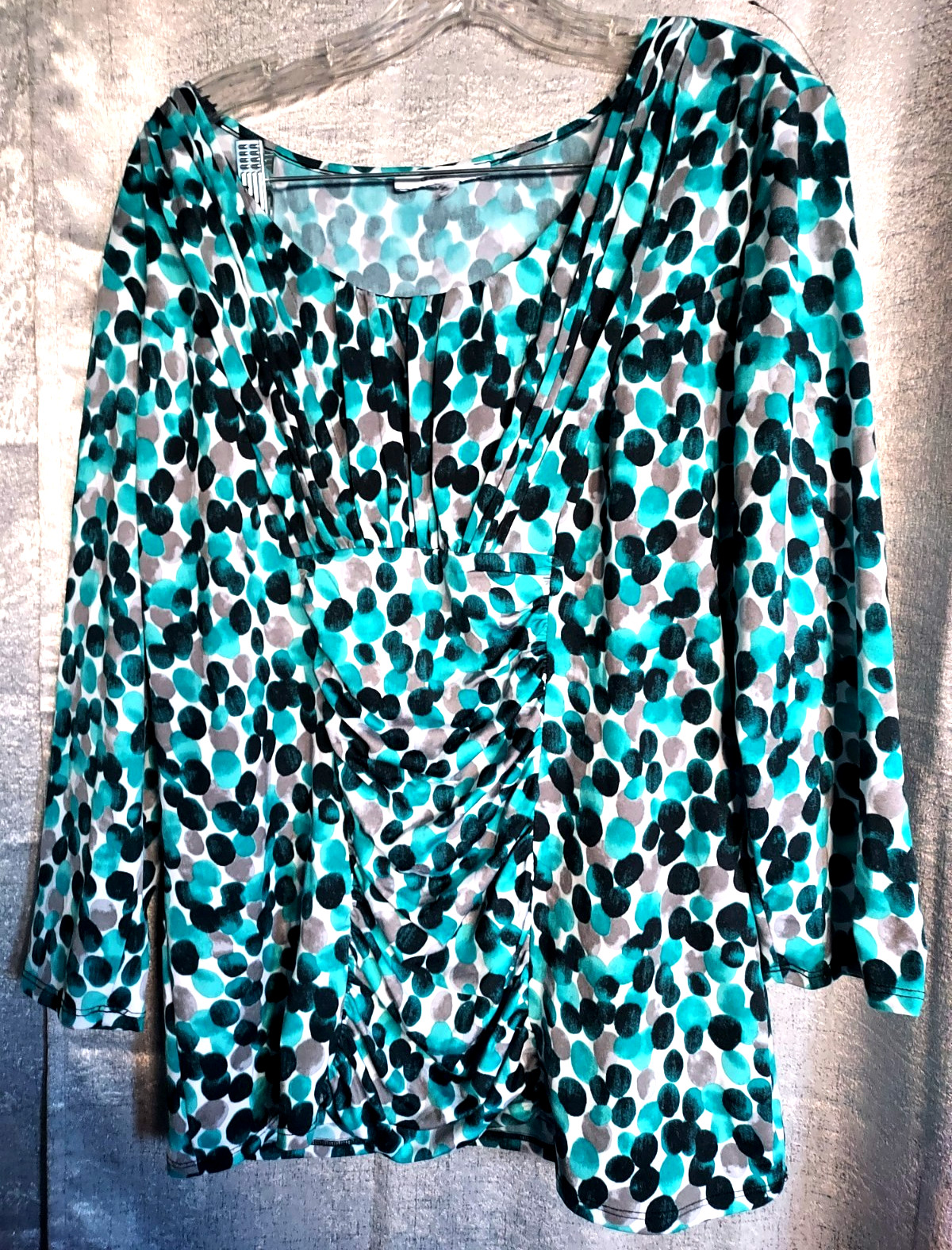 Dress Barn Woman Blouse XL ruched front multicolor stretch top