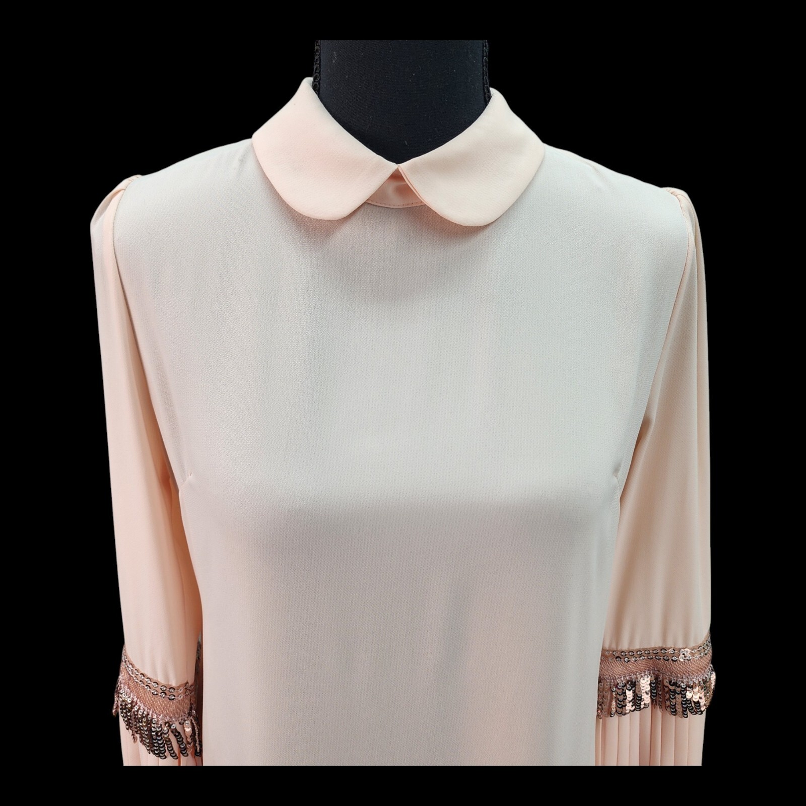 VTG Miss Miray Beaded Fringe Dress Sz 8 Light Pink Quiet Elegance Classic Luxury
