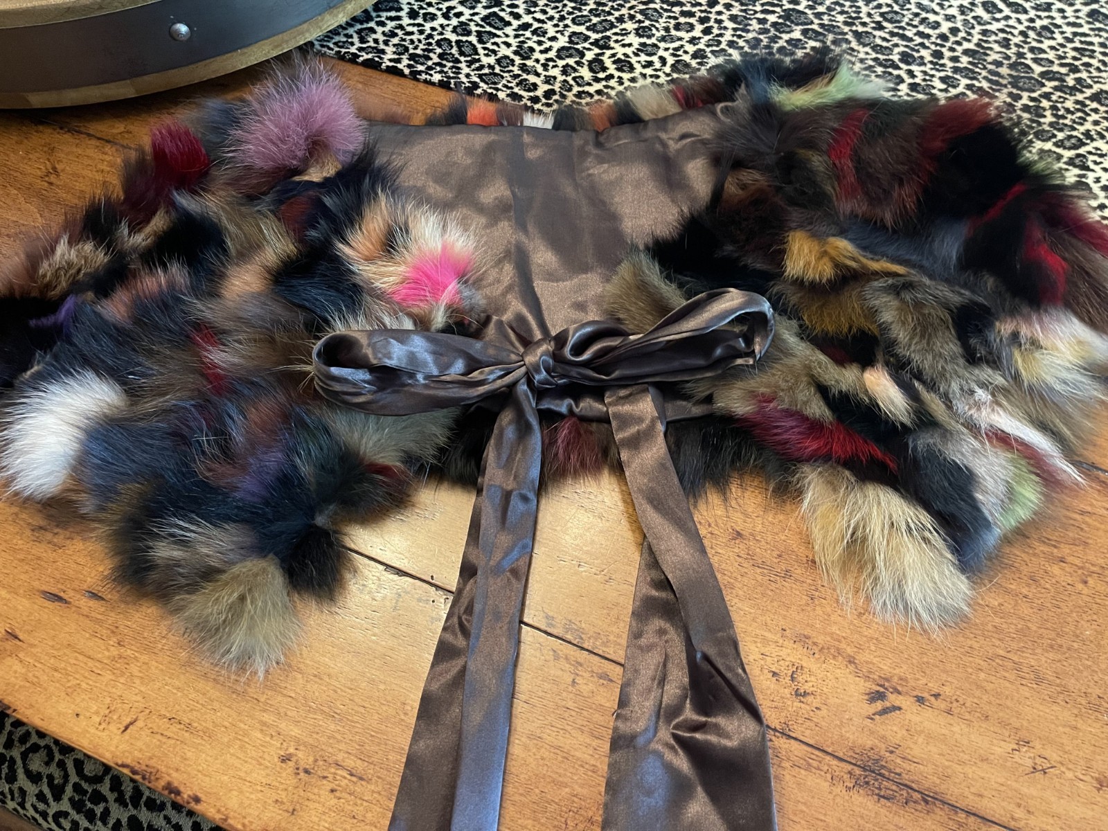 RABBIT FUR CAPELET SHAWL PASHMINA CAPE COLLAR WRAP SHOULDER SCARF OSFA MULTI VTG