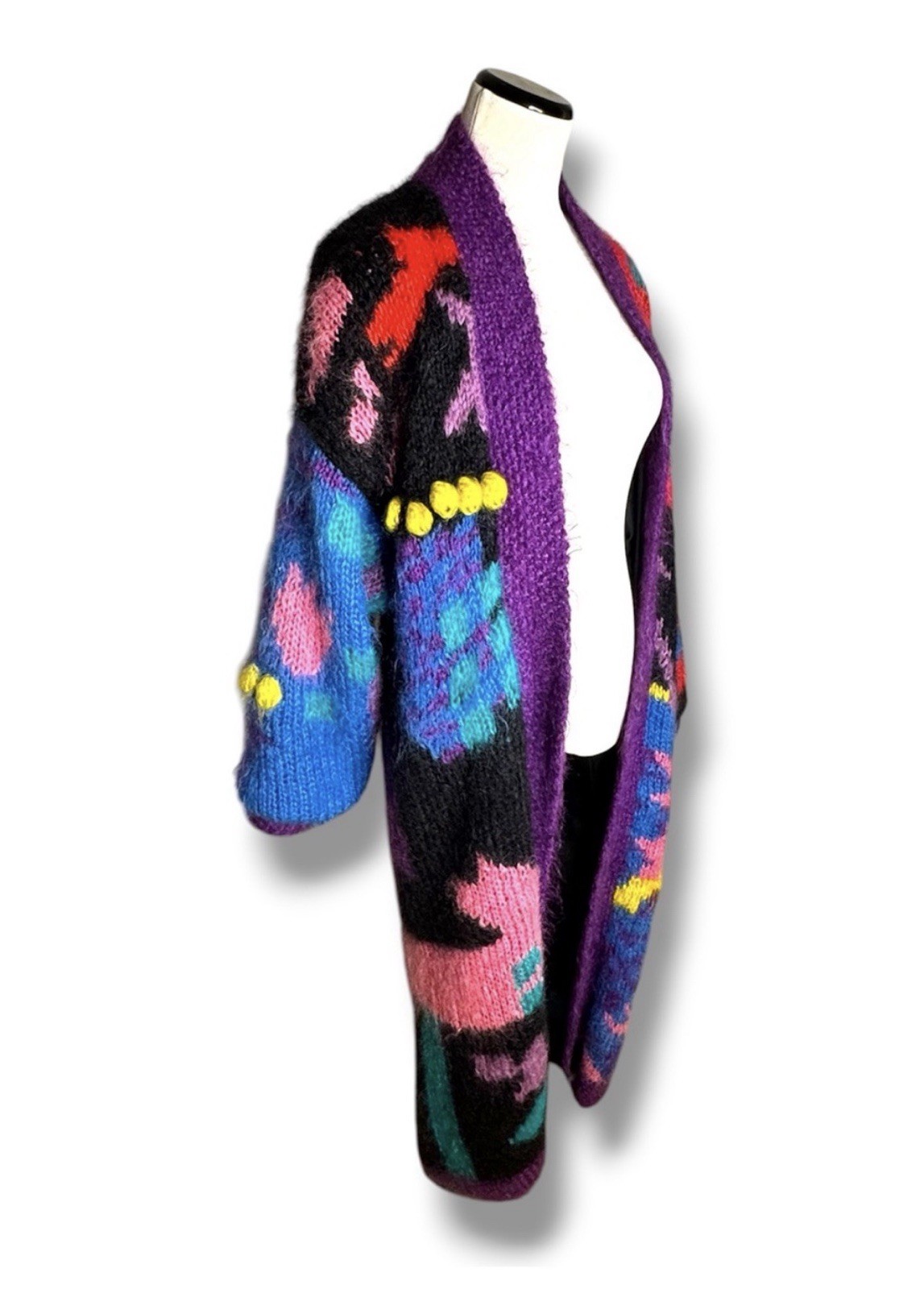 Nannell Vintage 80s Mohair Wool Abstract Maxi Sweater Long Duster Cardigan