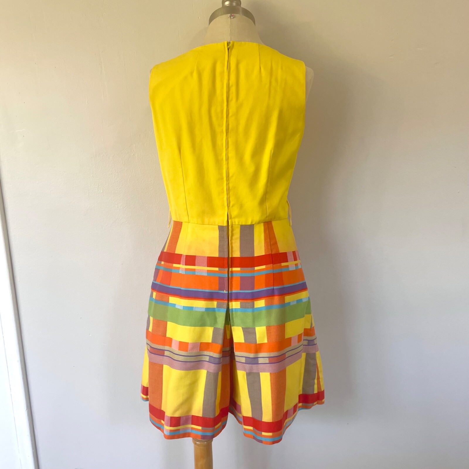Vintage 60s Elizabeth Stewart Dress Culotte Skort Romper Yellow Plaid Size S/M
