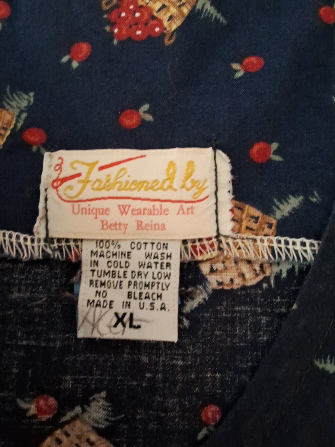 Unique Wearable Art BETTY REINA SZ XL Vintage 50s Tie In Back, Apples, Dress